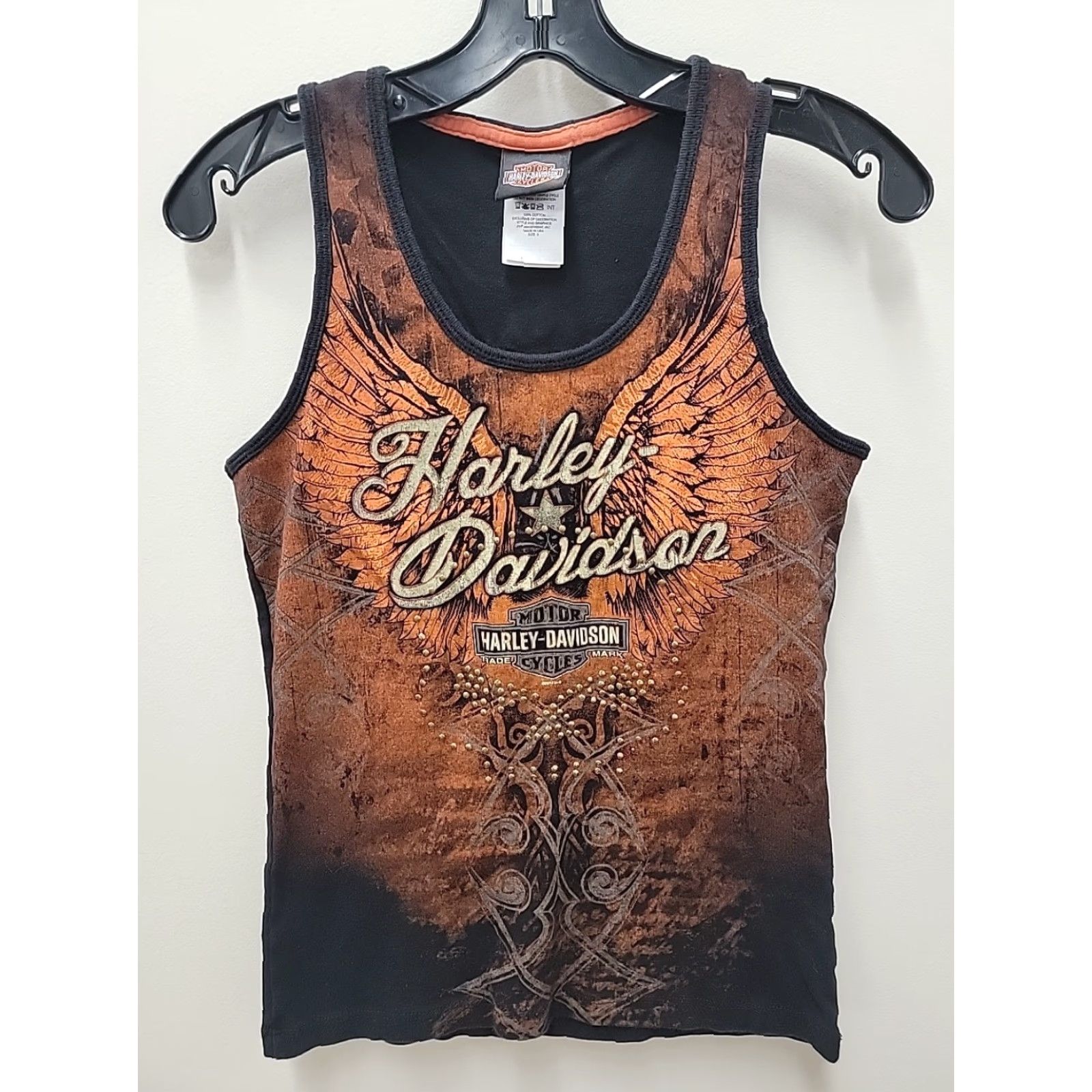 Harley Davidson Harley-Davidson Graphic Tank Top Womens Small Black Orange Myrtle Beach Y2k Tank Women's S Orange Graphic Print Studded Logo Size S / US 4 / IT 40 - 3 Thumbnail