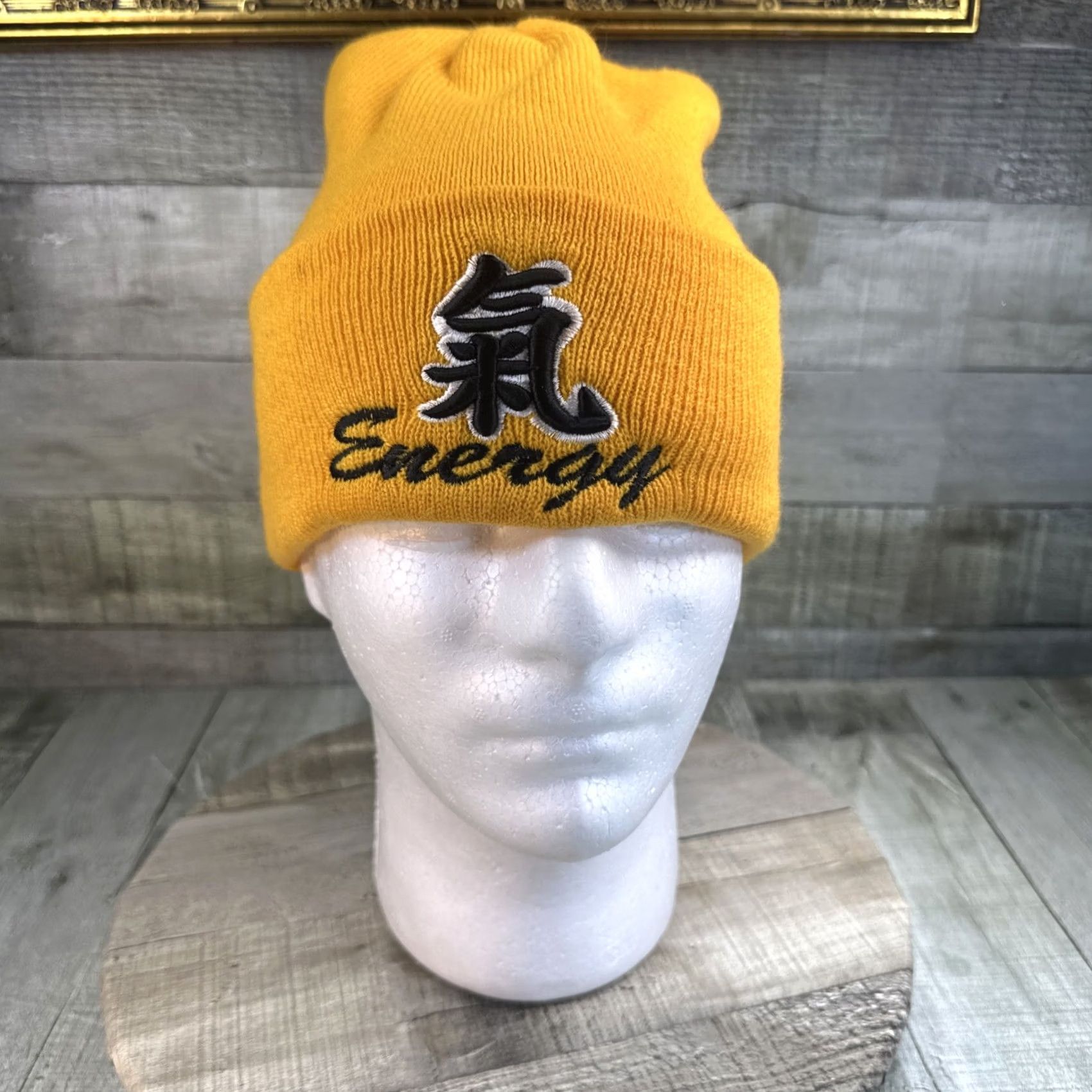 Vintage Symbol Men Beanie Winter Chinese Energy Symbol One Size Yellow Mens Size ONE SIZE - 2 Thumbnail