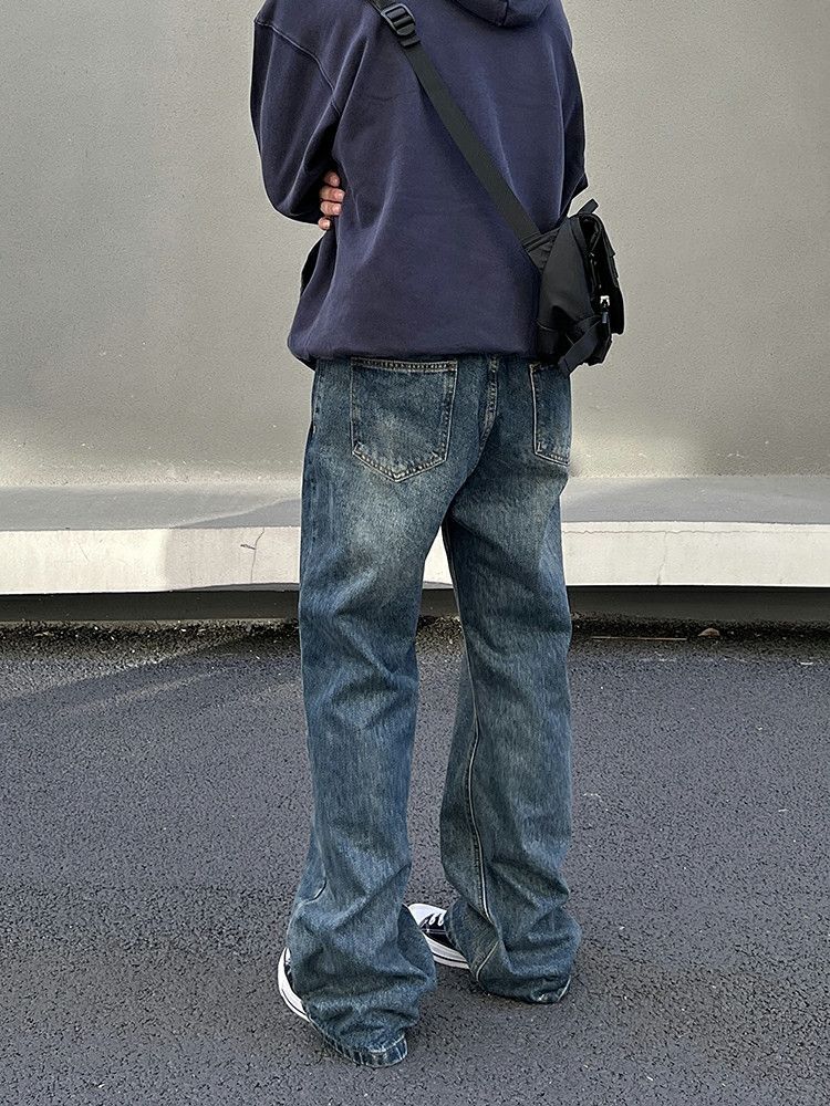 denim washed faded flared jeans