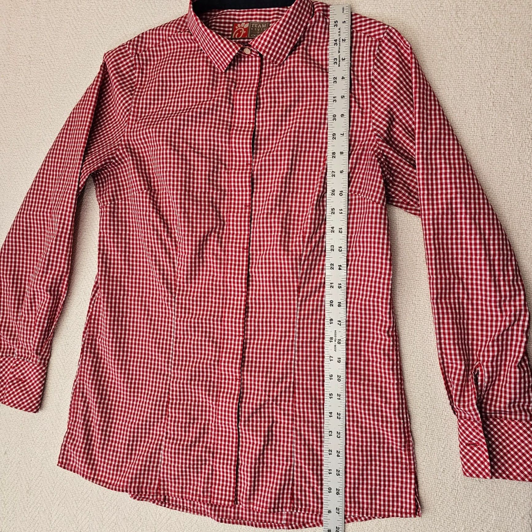 Vintage oobe Chik Fil A Uniform Shirt Women M Red White Check Button Up Style Team Size M / US 6-8 / IT 42-44 - 4 Thumbnail