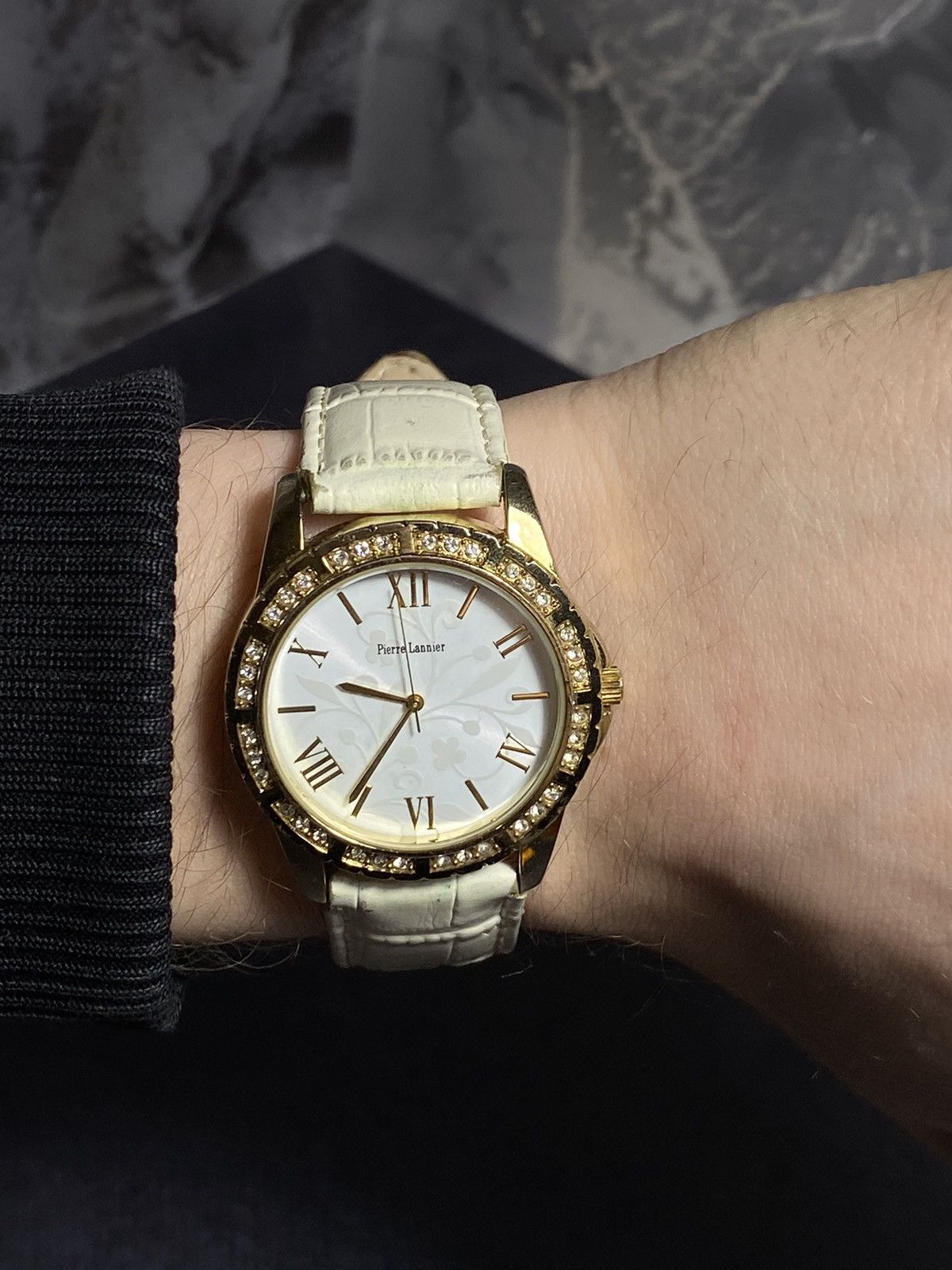 Jewelry × Vintage Pierre Lannier Gold & White Watch | Swiss Movement Size ONE SIZE - 4 Thumbnail