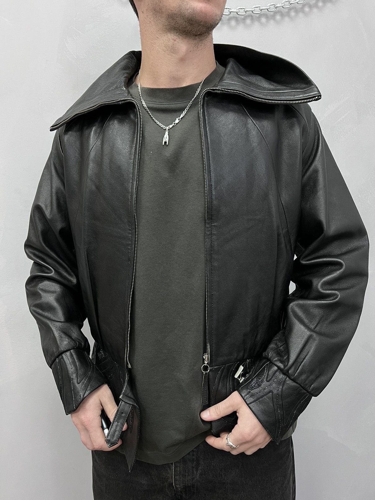Vintage SALE💣💣90s PUNK Real Leather Cropped Jacket Avant Garde Size US M / EU 48-50 / 2 - 1 Thumbnail