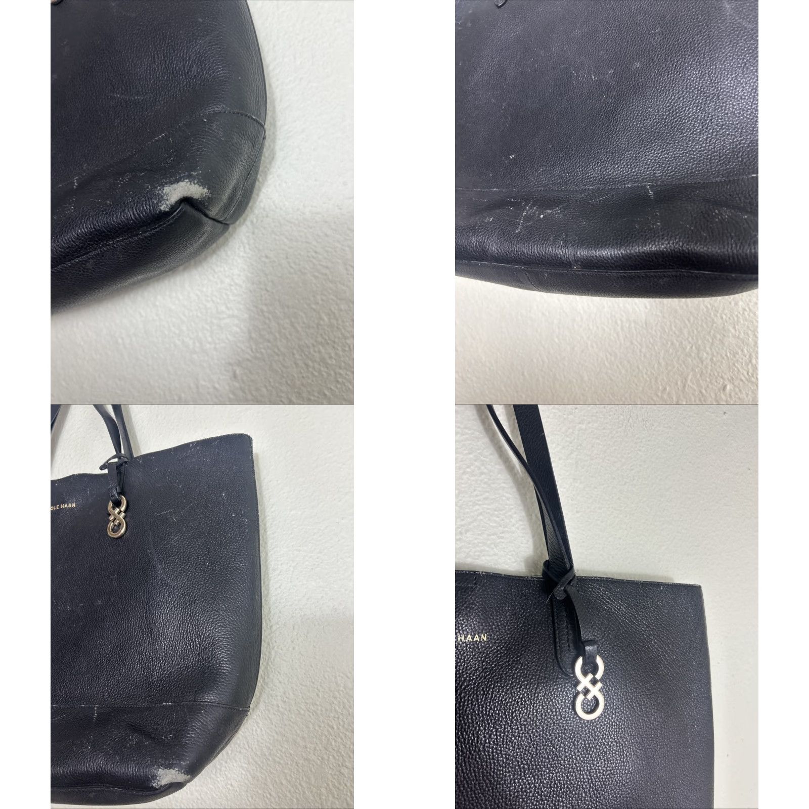 Cole Haan Cole Haan Tote Bag Large Black Pebbled Leather Double Handle Signs Of Wear Size ONE SIZE - 8 Thumbnail