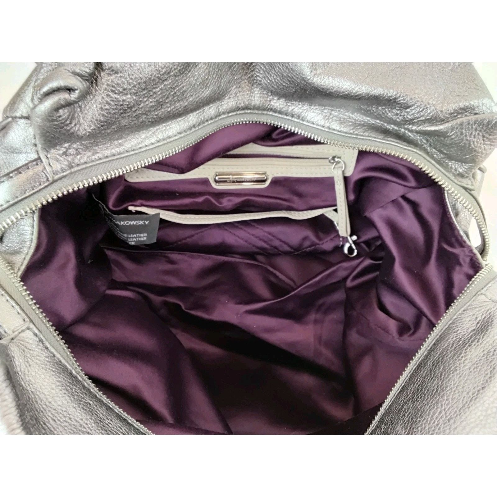 Other B Makowsky Silver Leather Handbag Top Handles Slouch Purse Size ONE SIZE - 10 Thumbnail