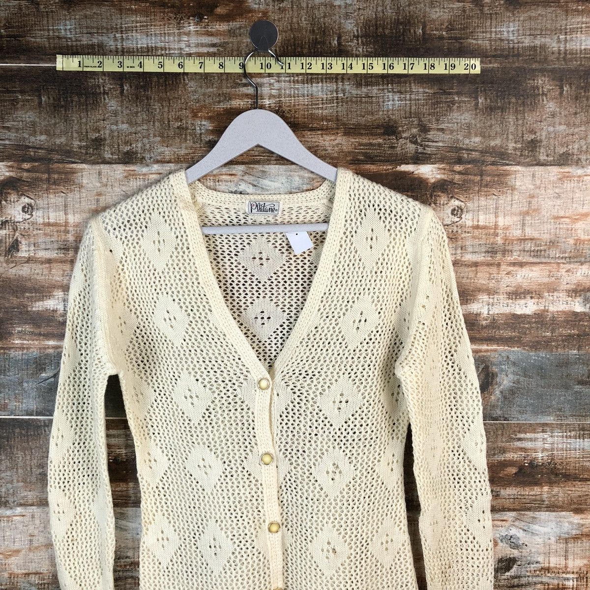 Japanese Brand Platane Cream crochet sexy meshnet Cardigan Knitwear #A1477 Size M / US 6-8 / IT 42-44 - 2 Thumbnail