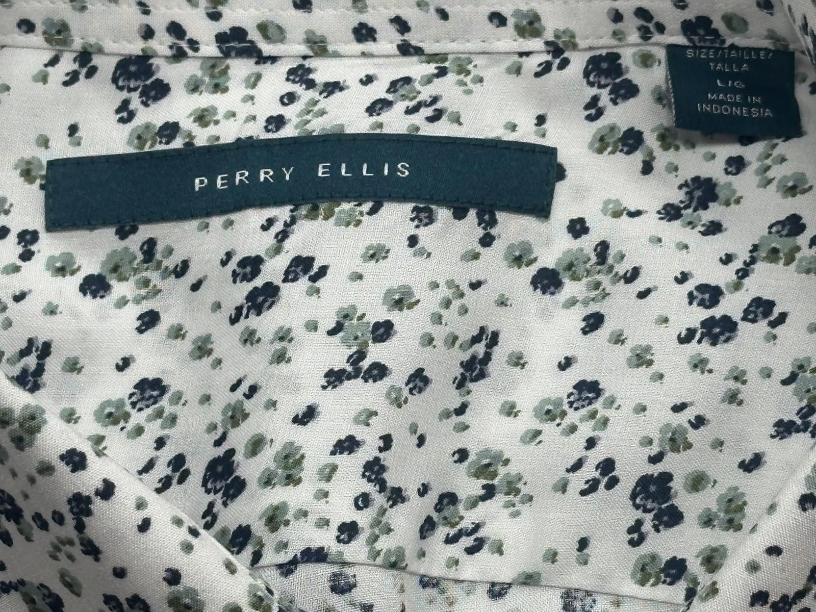 Perry Ellis Perry Ellis Floral Sustainable Fabric Dress Shirt Green L Size 42R - 7 Thumbnail