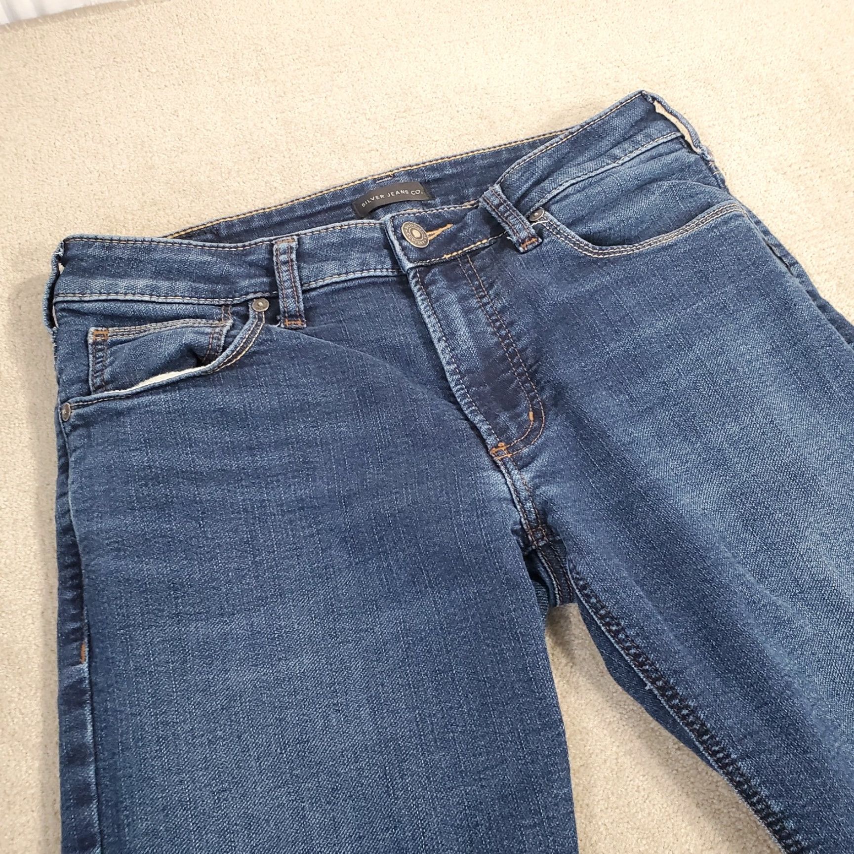 Silver Jeans Co. Silver Jeans Mens Jeans 30x32 Blue Allan Straight Denim Dark Wash - Logo Pockets, Regular Fit, Cotton, Vintage: No, Size 30, Inseam 32, - Mens Size US 30 / EU 46 - 2 Thumbnail