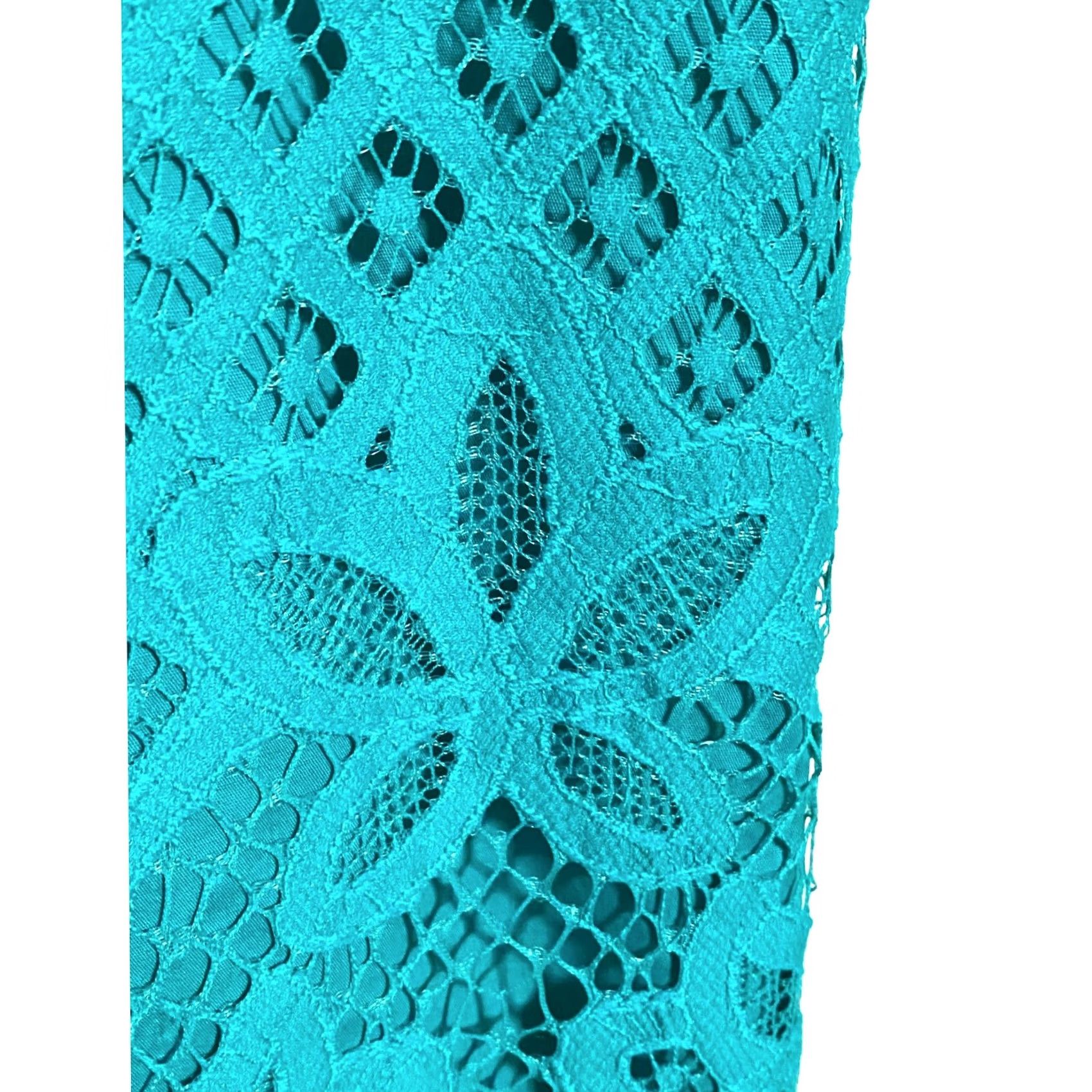 Loft LOFT Floral Pencil Skirt Lace Overlay Teal 6 Lined Knee Length Work Preppy Womens Dressy Career Skirt Size 28" / US 6 / IT 42 - 2 Thumbnail