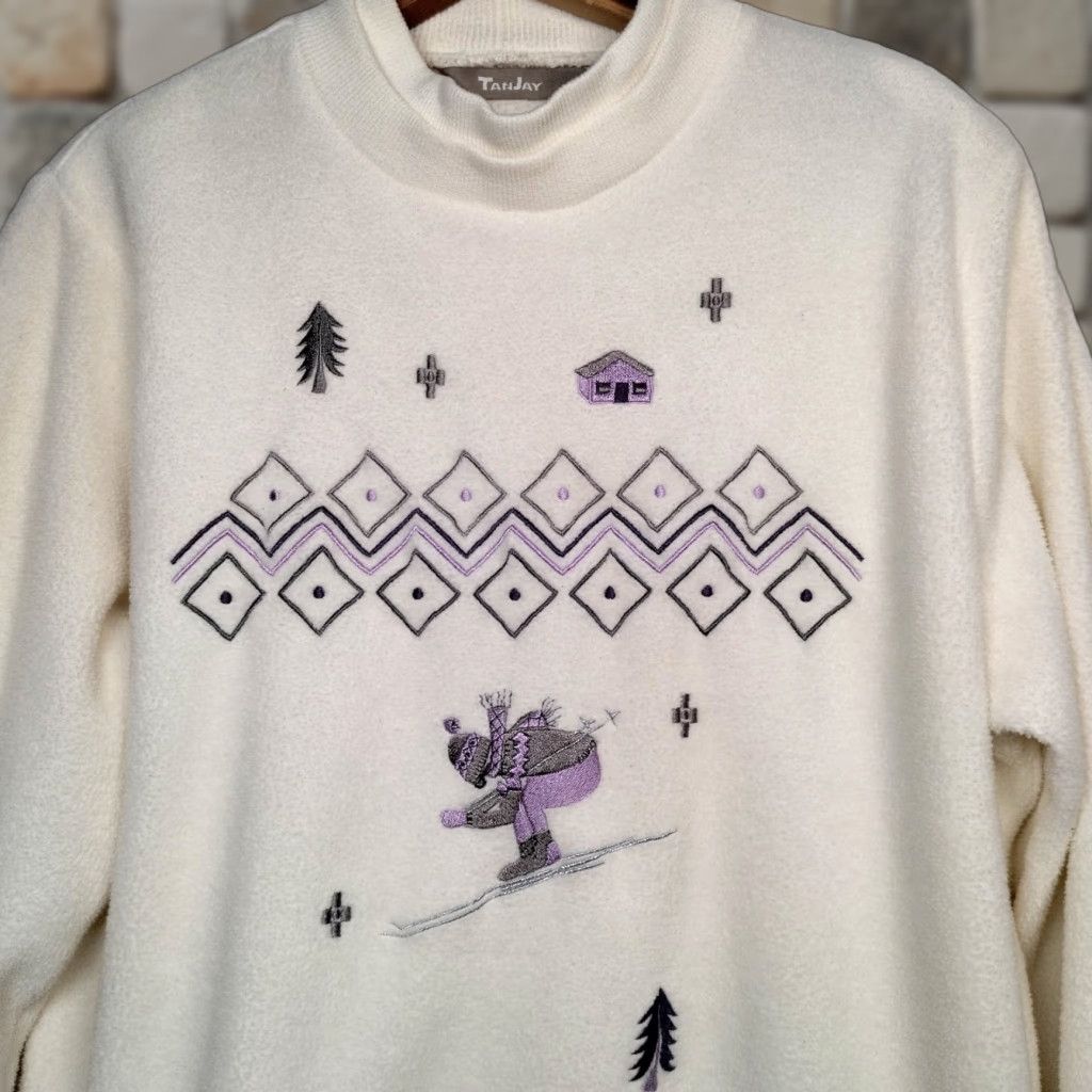 Vintage VINTAGE TanJay Sweatshirt Skiing Winter Cream Fleece Crew Neck Long Sleeve Pullover Women's L Classic Embroidered Ski Cabincore Size L / US 10 / IT 46 - 1 Thumbnail