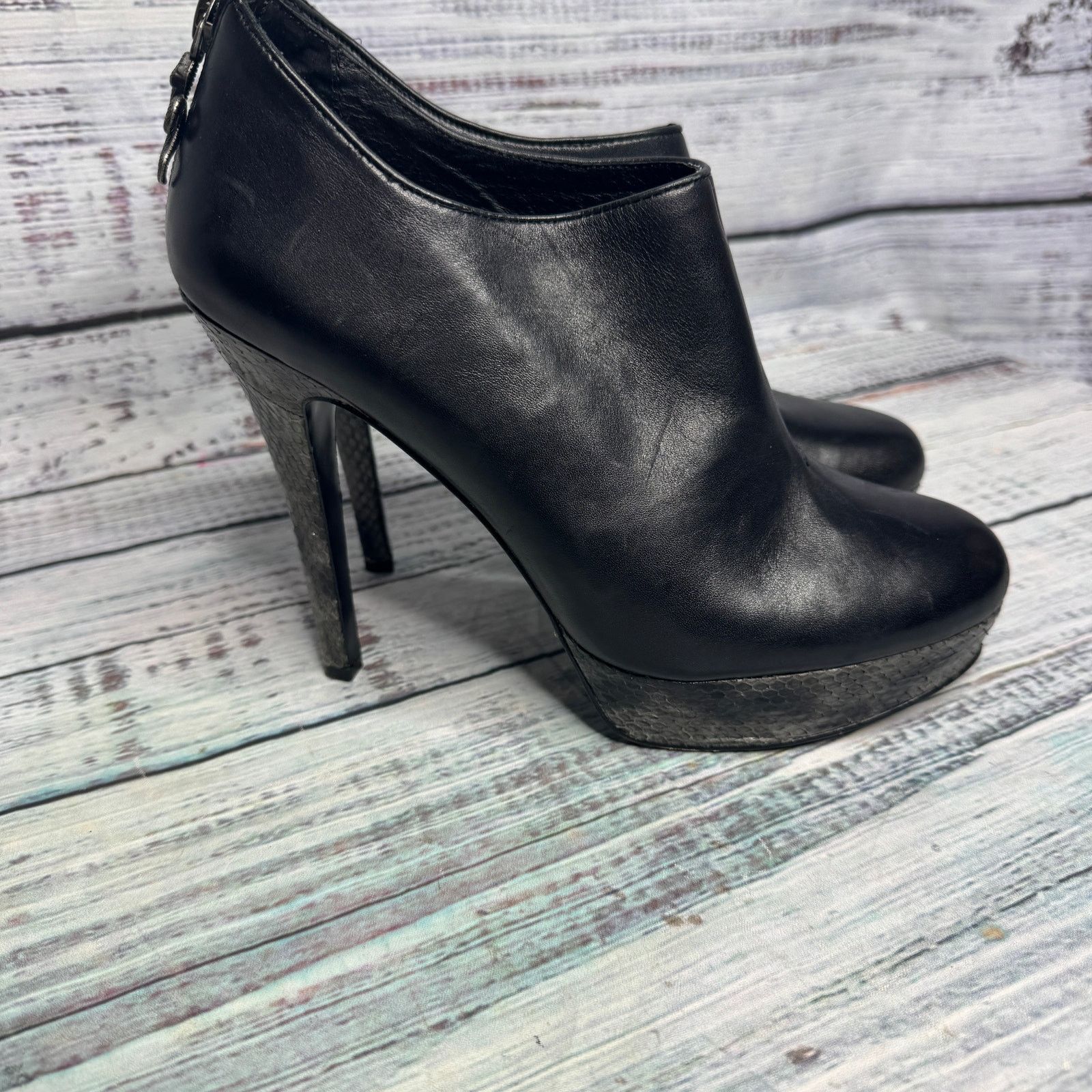 House of Harlow House of Harlow Black Leather Snakeskin Heel Booties 38.5 Size US 8.5 / IT 38.5 - 3 Thumbnail