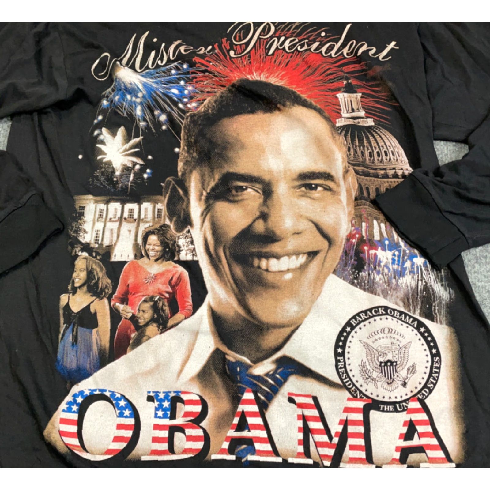 Vintage VINTAGE Barack Obama Rap Tee T-Shirt Black XL Mens Large Print Top Tee Shirt Style 90s Hip Hop USA Retro Size US XL / EU 56 / 4 - 6 Thumbnail
