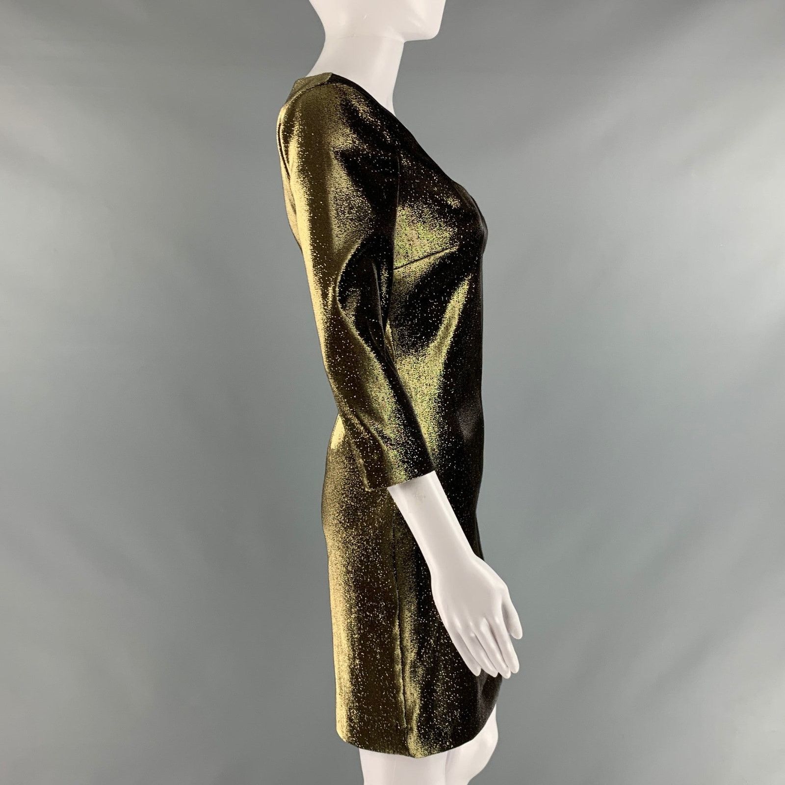 Area AREA Size S Gold Cotton Blend Metallic Mini Dress Size S / US 4 / IT 40 - 2 Thumbnail