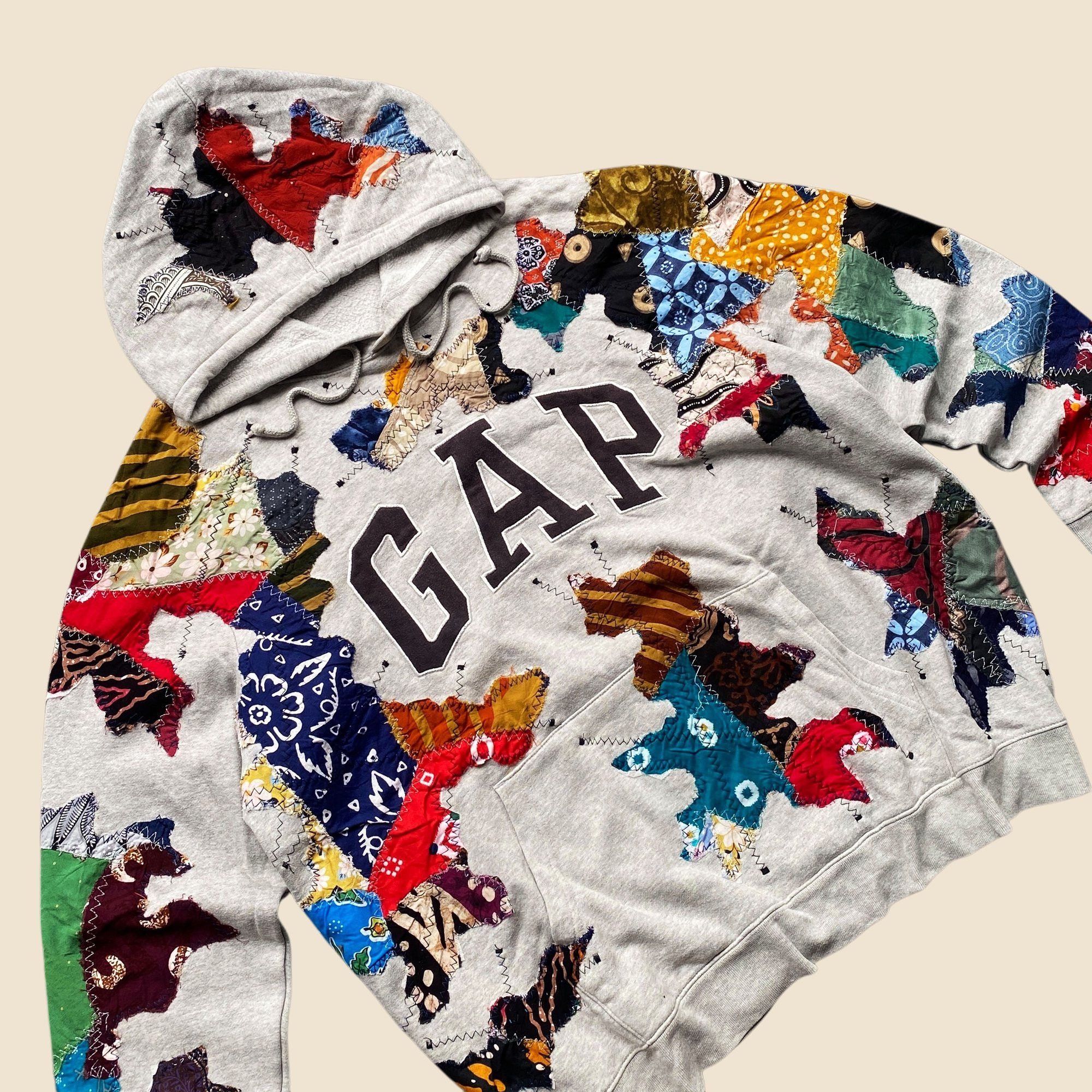 Gap 1 OF 1 REWORKED GAP BATIK PATCHWORK GREY HOODIE SIZE L Size US L / EU 52-54 / 3 - 3 Thumbnail