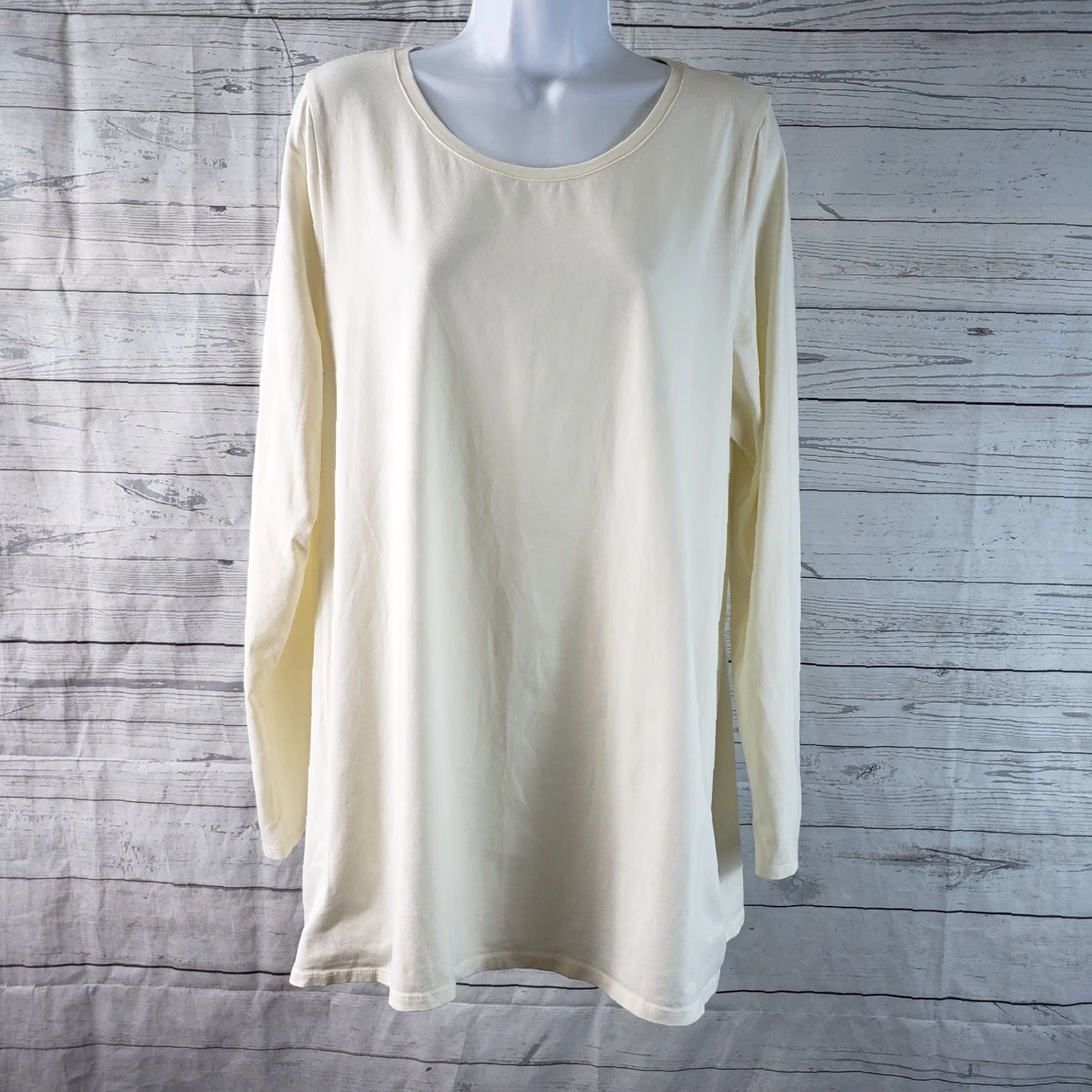 J. Jill PureJill Womens Tee Sz XL Ivory Long Sleeve Stretch Cotton Size XL / US 12-14 / IT 48-50 - 2 Thumbnail