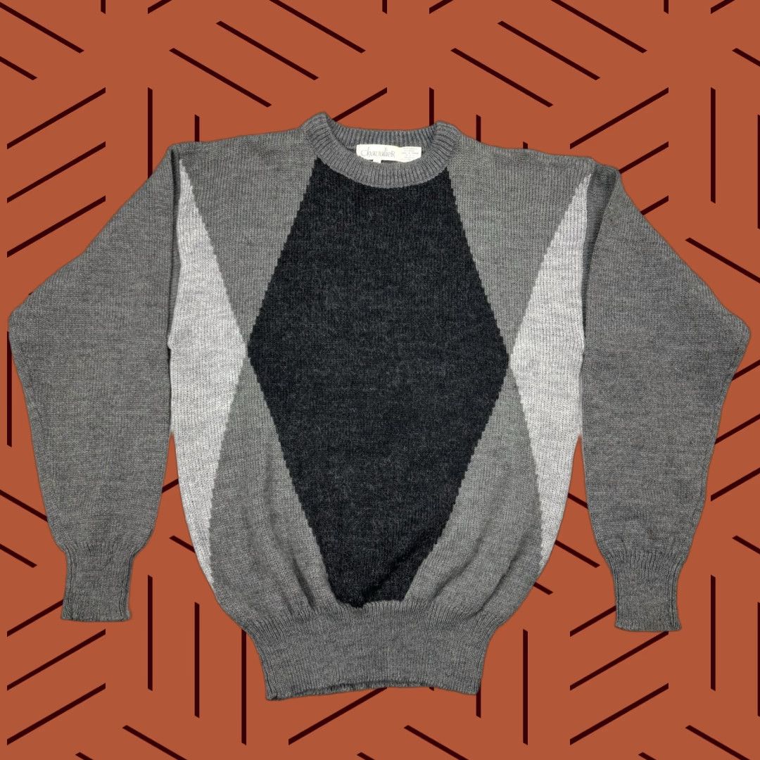 Vintage VTG 80S 90S CHAVALIER DIAMOND ARGYLE GEOMETRIC GRAYSCALE WOOL BLEND CREW SWEATER MENS M Size US M / EU 48-50 / 2 - 1 Thumbnail