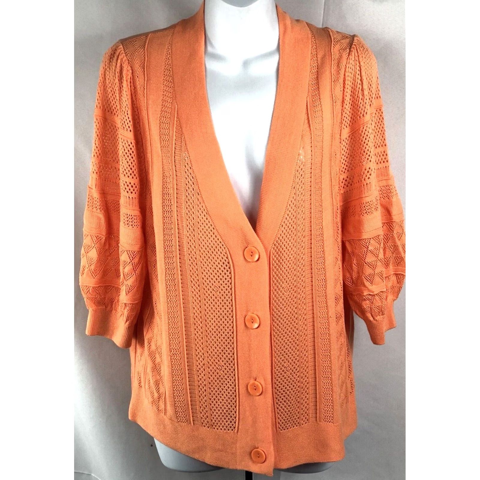 Vintage VINTAGE Cato Cardigan Sweater Shirt Women L orange V-Neck 1/2 Sleeve Knit Top Size L / US 10 / IT 46 - 2 Thumbnail
