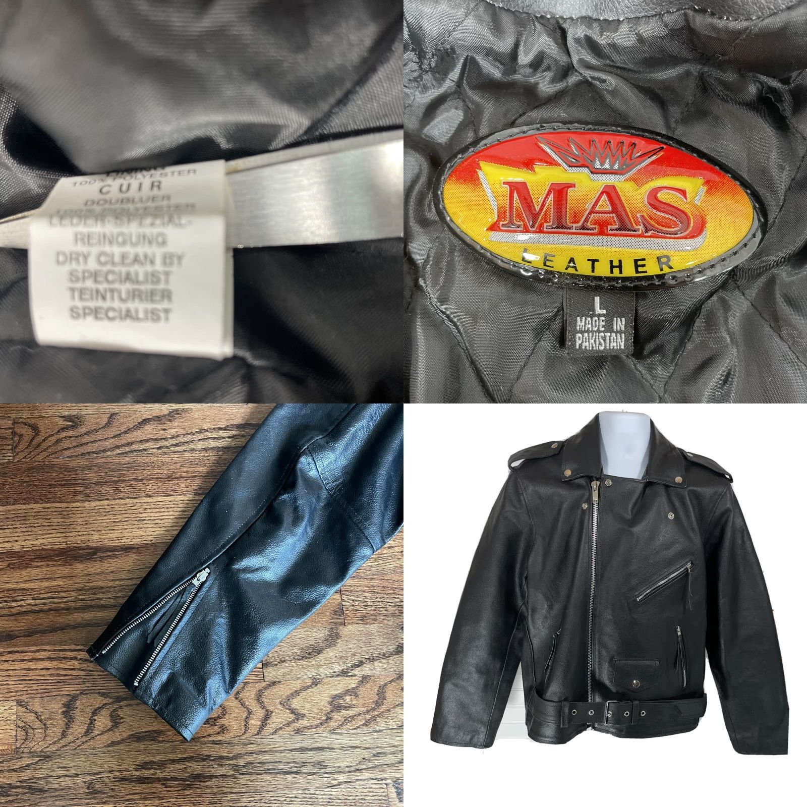 Vintage VINTAGE MAS Leather Black Motorcycle Jacket L Mens Chest 50in Belted Zipper Buckle 80s Biker Moto Jacket Size US L / EU 52-54 / 3 - 8 Thumbnail