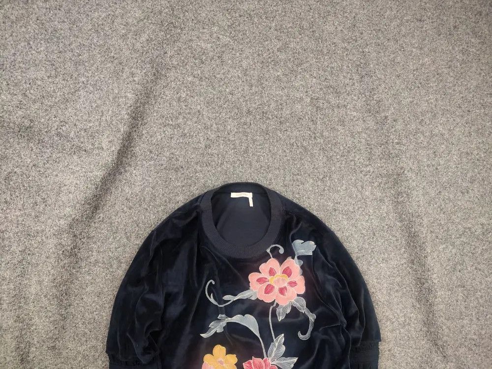 Chloe See by Chloe Floral Velour Crochet Sleeve Pullove Sweatshirt Size L / US 10 / IT 46 - 2 Thumbnail