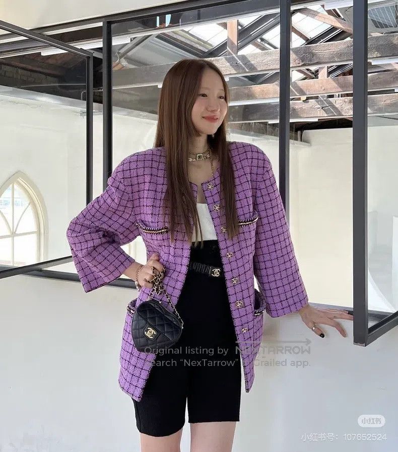 Chanel Chanel Purple plaid four-pocket woven sequin jacket Size XS / US 0-2 / IT 36-38 - 7 Thumbnail