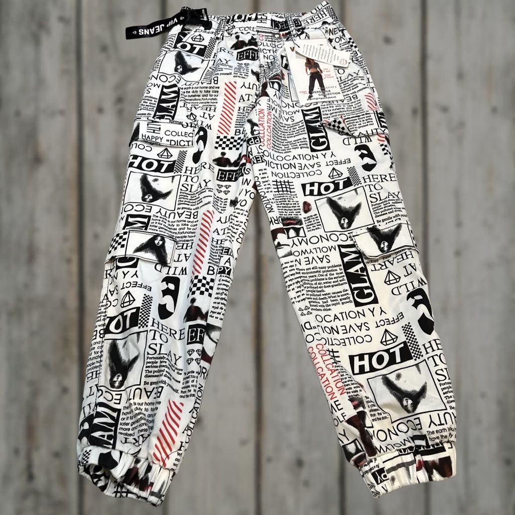 Vintage New title: VIP Jeans Newsprint Womens Size 3/26 Jogger Cargo Baggy Fit NWT Size 26" / US 2 / IT 38 - 1 Thumbnail