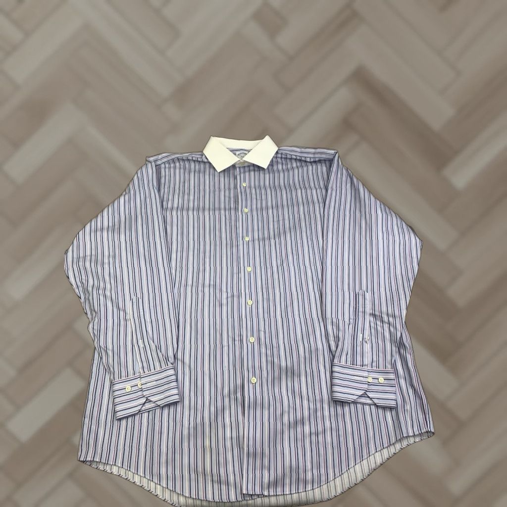 Brooks Brothers Brooks Brothers 346 Dress Shirt Men 17 1/2 Blue Purple Strip Casual Work 12911 Size US XXL / EU 58 / 5 - 1 Thumbnail