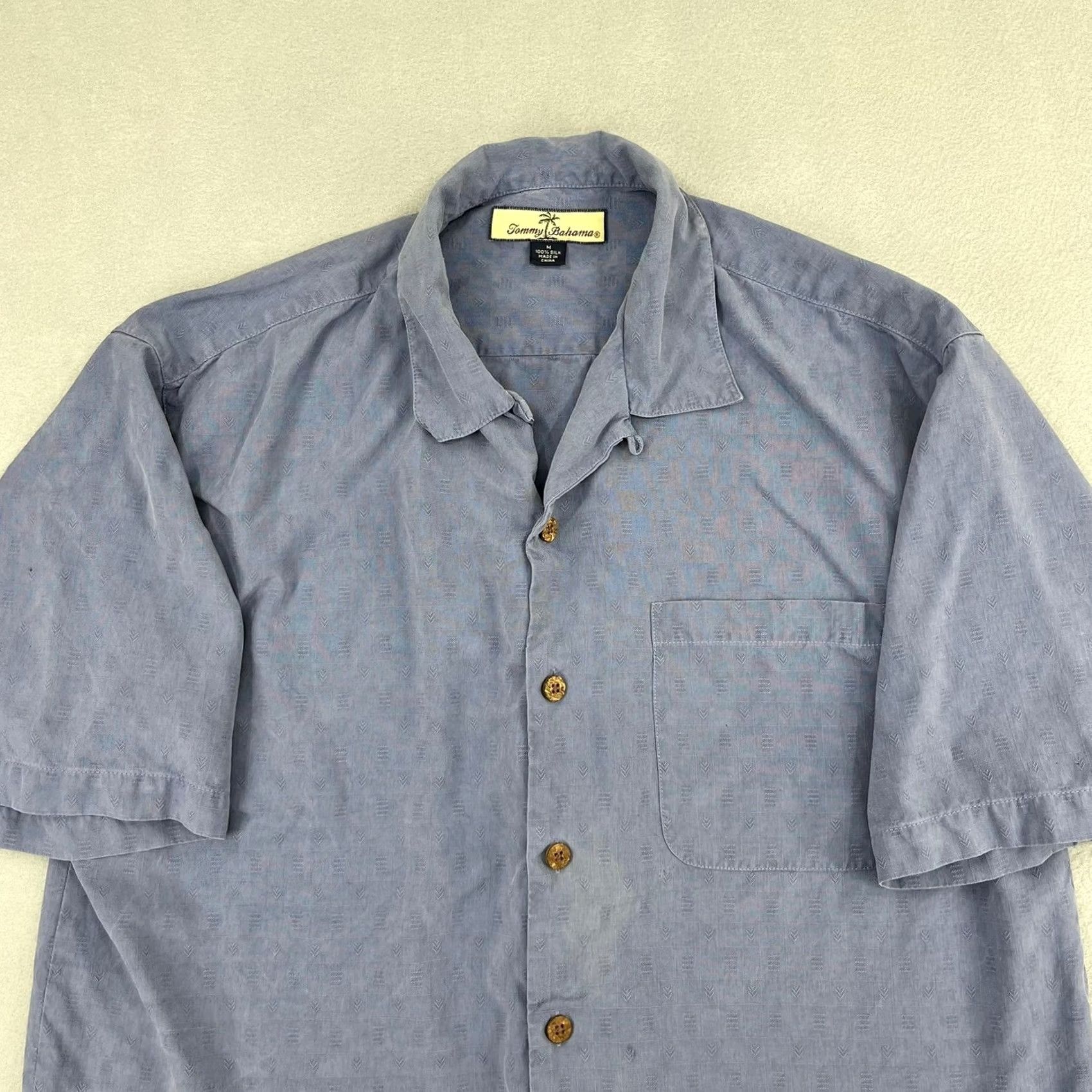 Tommy Bahama Tommy Bahama Shirt Mens Medium Silk Camp Shirt Blue Grey Geometric Jacquard Button-Down Casual Summer Size US M / EU 48-50 / 2 - 2 Thumbnail