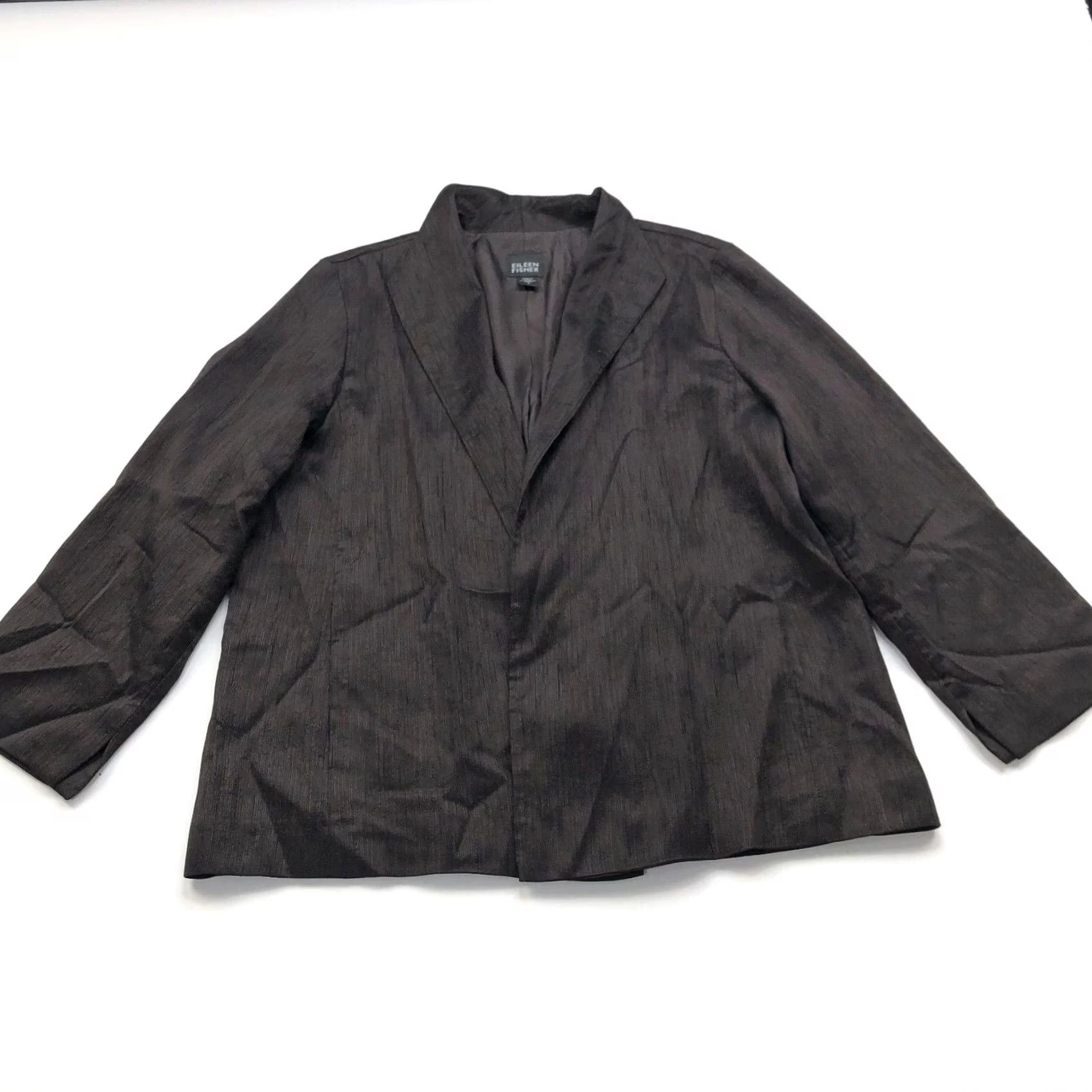 Eileen Fisher Eileen Fisher Blazer Style Jacket Lightweight Silk Cardigan Front Open Small Brown Women's S Long Sleeve Button Closure Mid-Length Vintage No Size S / US 4 / IT 40 - 5 Thumbnail