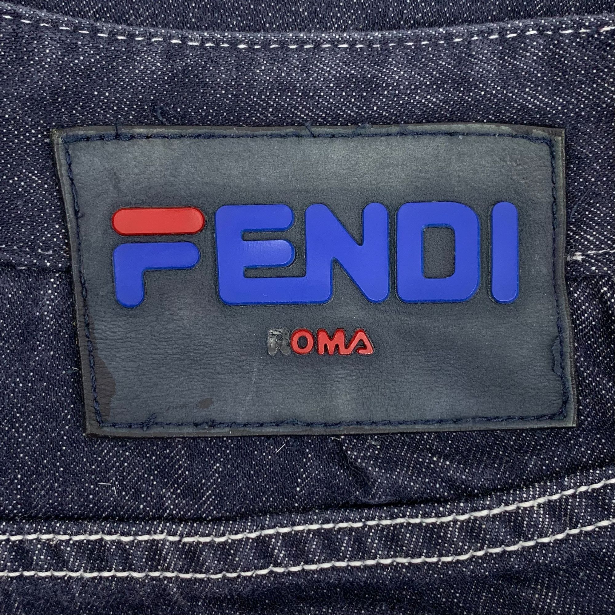 Fendi Fendi Fila Collaboration Dark Blue Wide-Leg Cotton Denim Pan Size US 26 / EU 42 - 2 Thumbnail