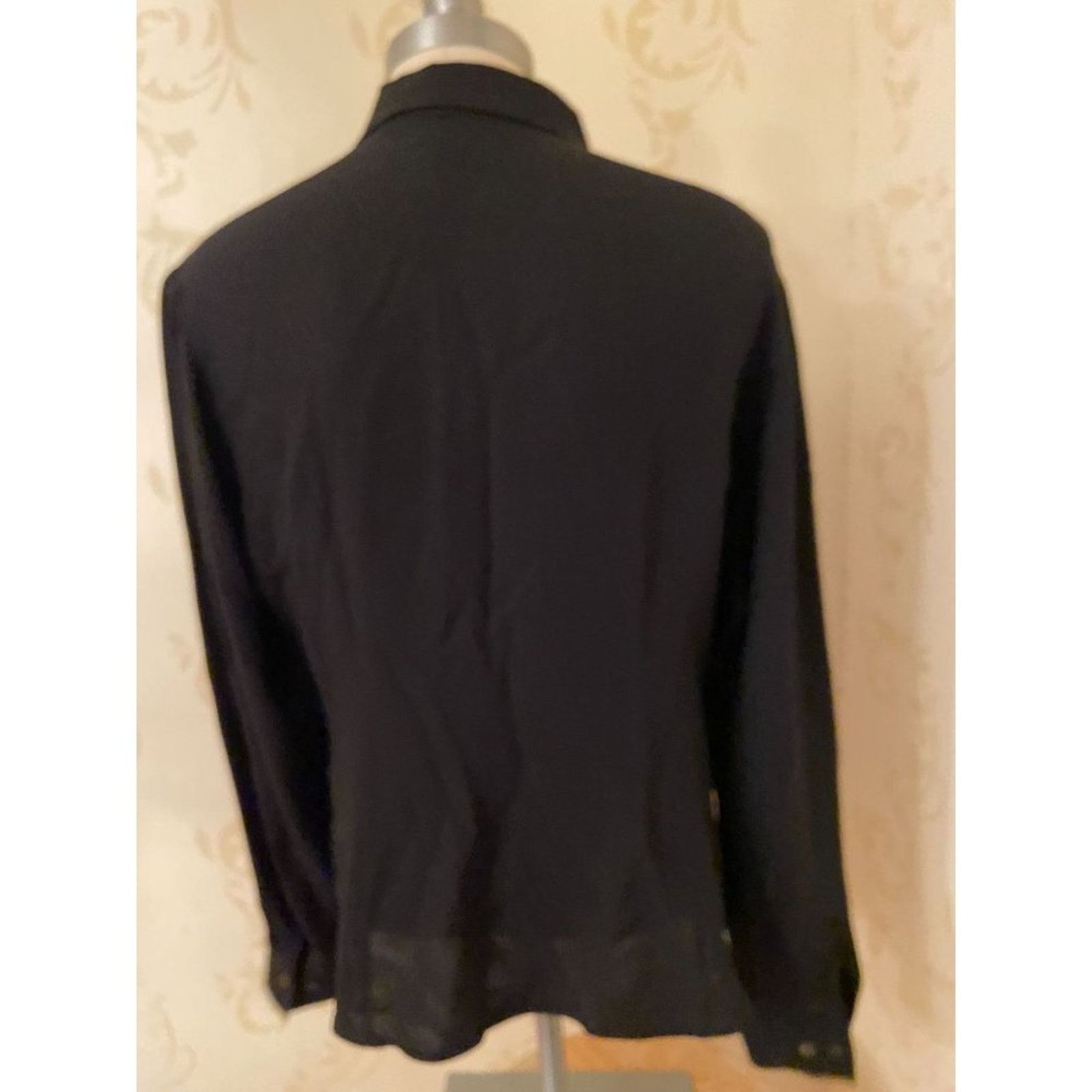 Equipment Ladies Large Equipment Silk Black Ruffle Blouse Size L / US 10 / IT 46 - 4 Thumbnail