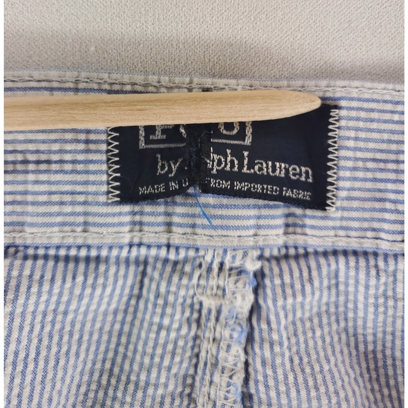Polo Ralph Lauren Polo Ralph Lauren VTG 90s Seersucker Pants Striped USA Mens 40x34 Inseam 31 Blue Chino Mended Hole Size US L / EU 52-54 / 3 - 4 Thumbnail