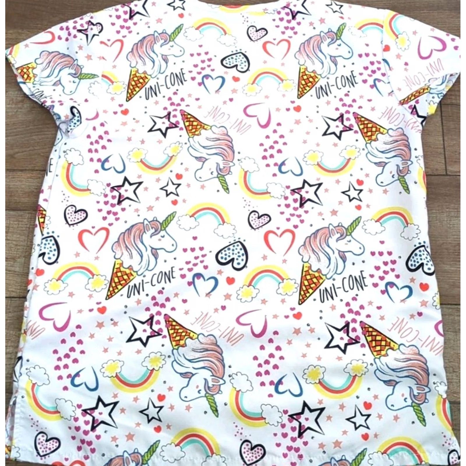 Rainbow Zikit Scrub Top Womens Size S Rainbow Unicorns Hearts Patterned Cotton Blend Multicolor Women Scrub Top Size S / US 4 / IT 40 - 5 Thumbnail