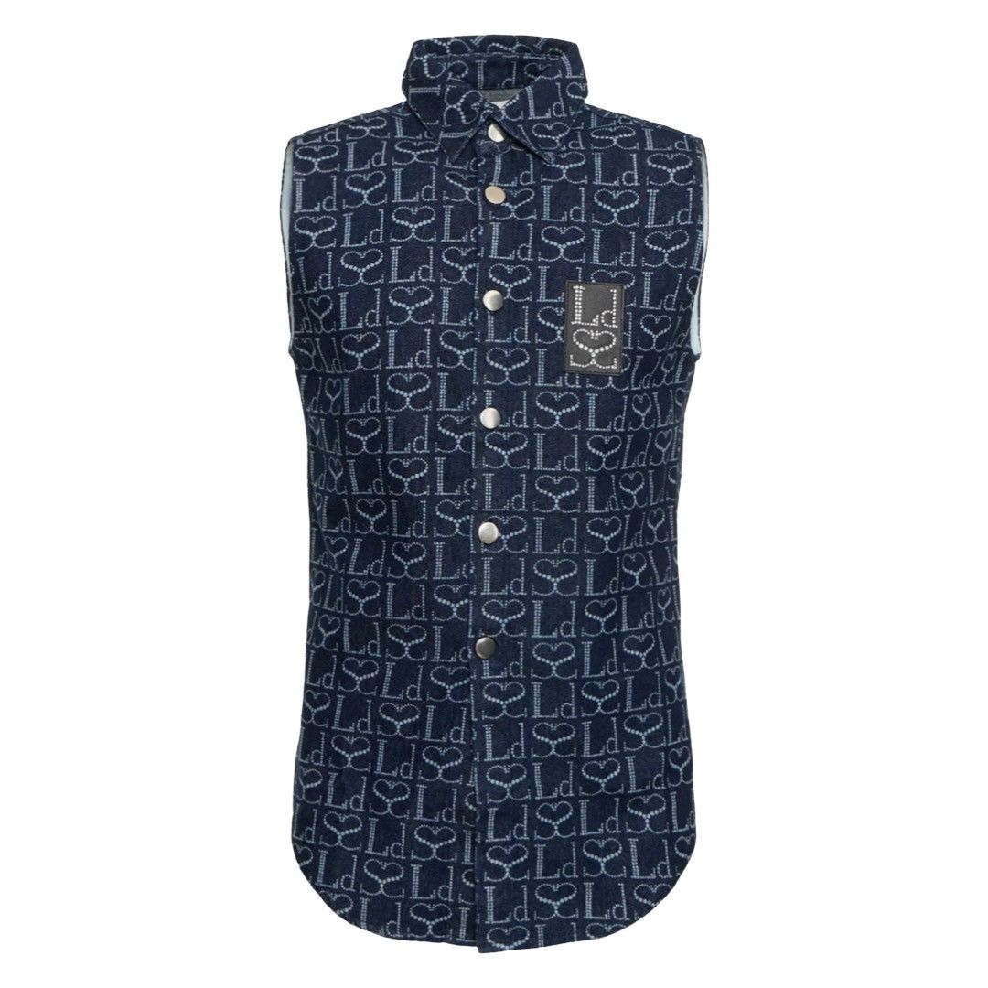 Ludovic De Saint Sernin Monogram Sleeveless Cotton Denim Shirt Size US XS / EU 42 / 0 - 2 Thumbnail