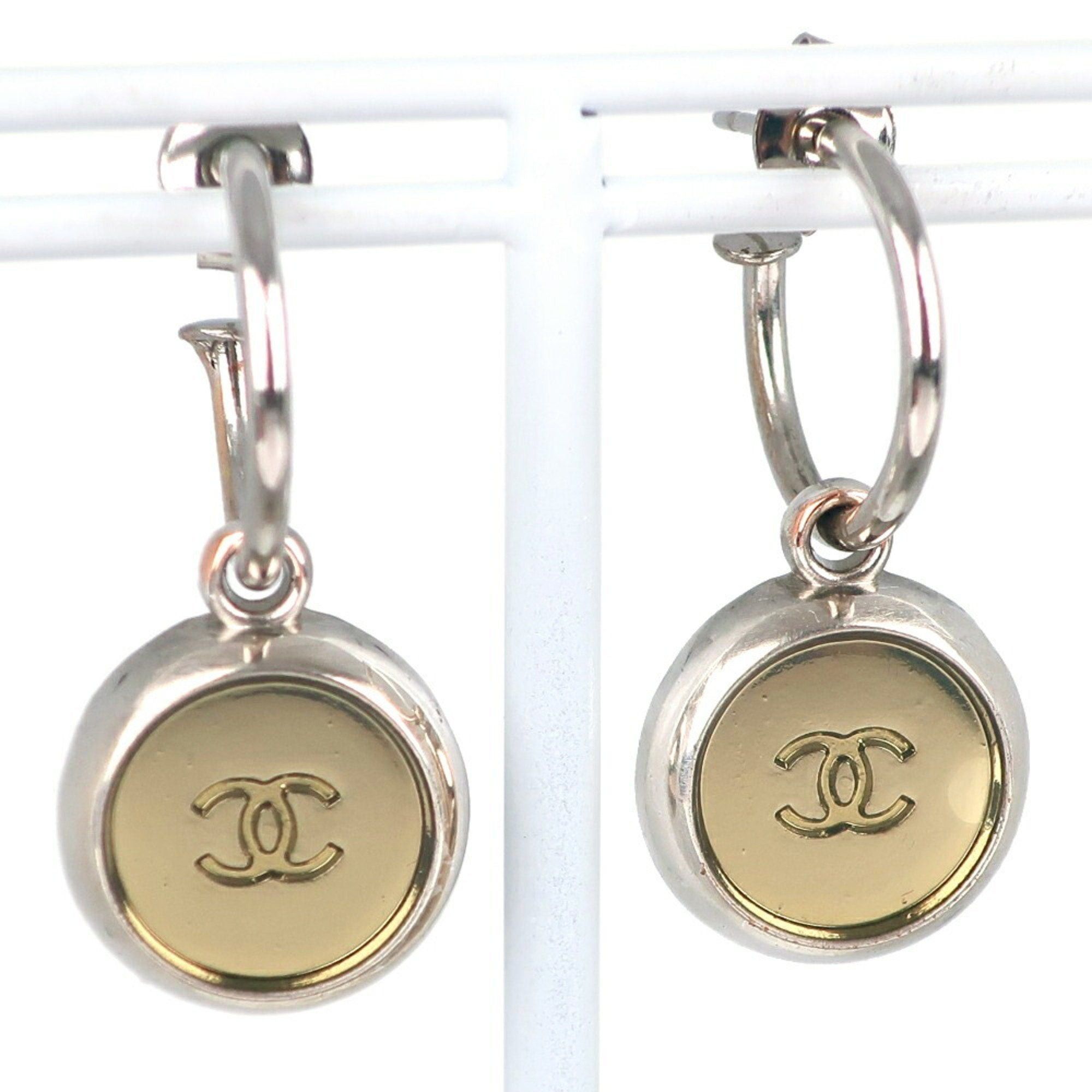 image of Chanel Coco Mark Earrings, Hoop, 1999, Silver, 99A, Approx. 5.0G, Mark, For Women