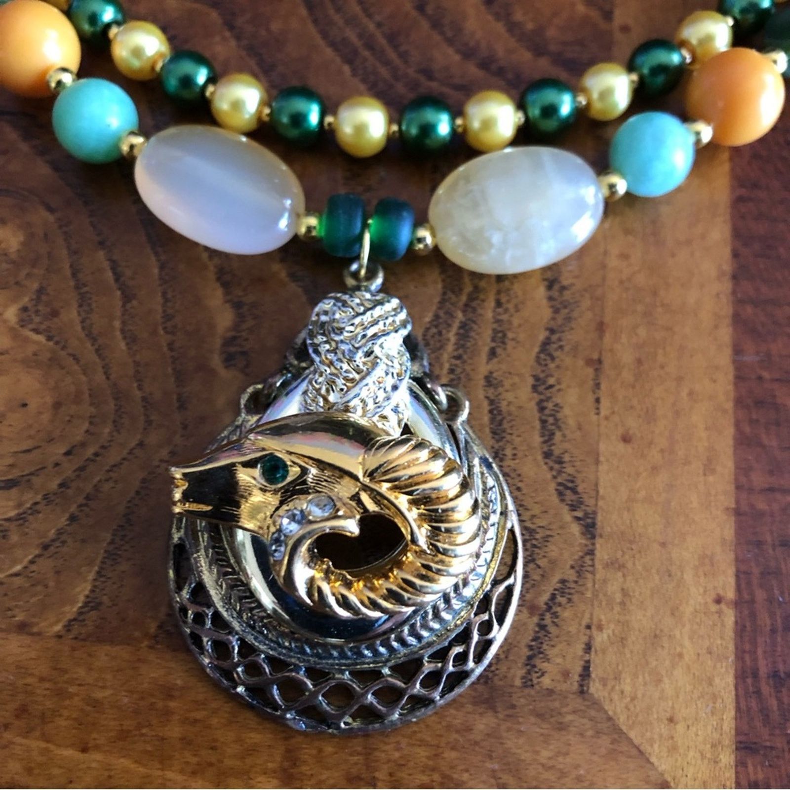 Handmade Handcrafted repurpose double strand KJL emerald ram necklace Size ONE SIZE - 12 Thumbnail