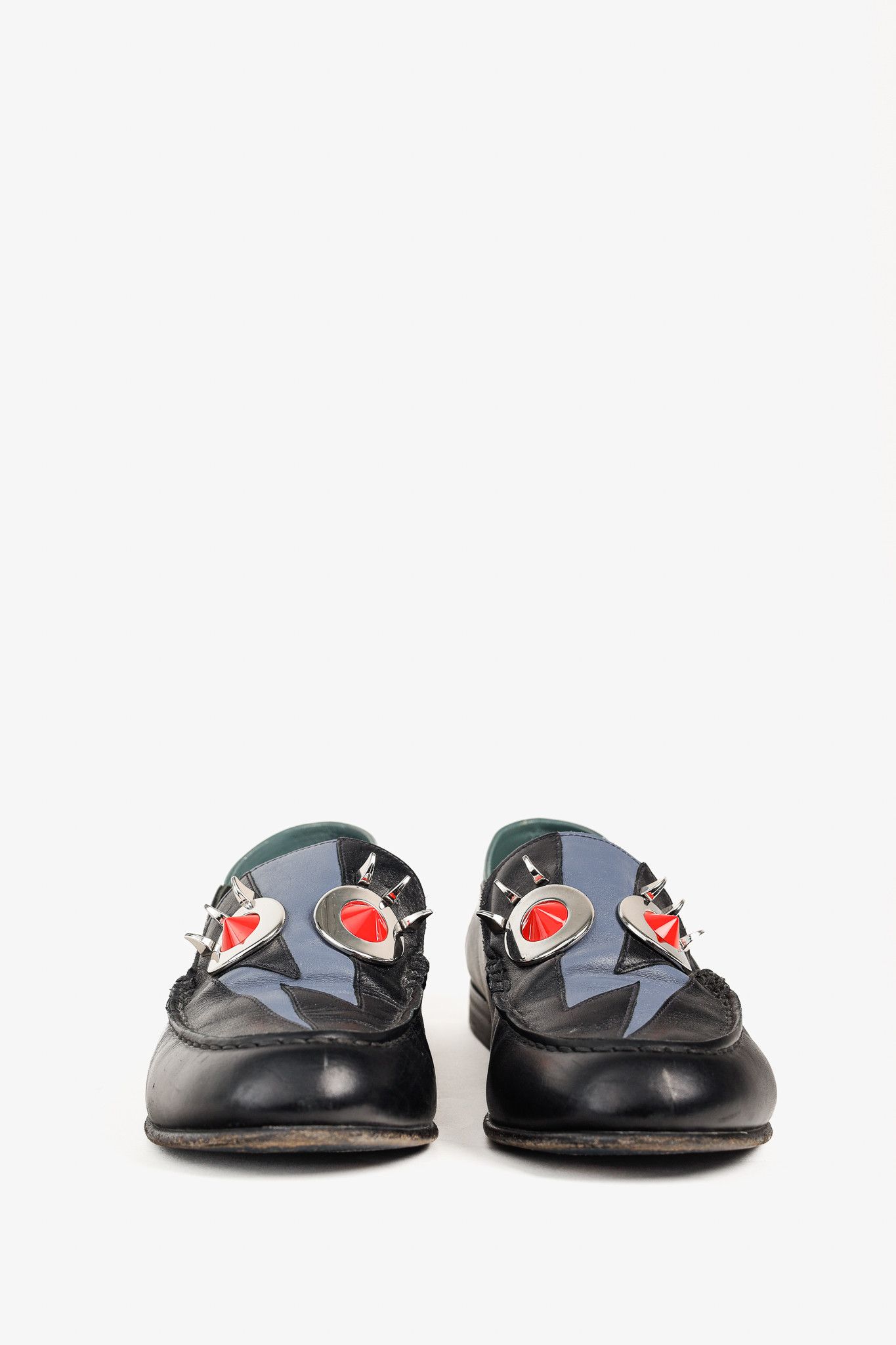 Fendi Fendi Monster Thunderbolt Eye Black Silver Studded Loafers Size US 5.5 / IT 35.5 - 2 Thumbnail