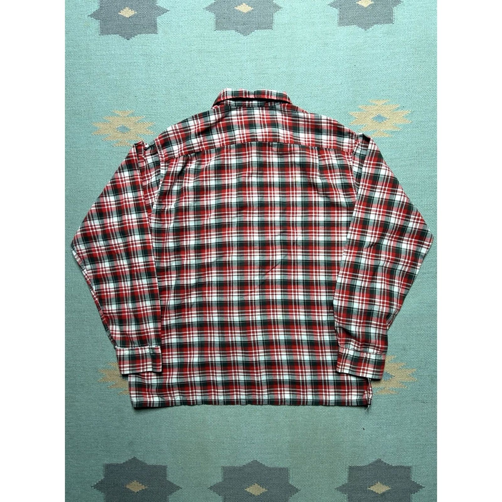 FRED VINTAGE 1960s Long Sleeve Button Shirt Cotton Plaid Distressed Red Black Large Mens Shirt Size US L / EU 52-54 / 3 - 7 Thumbnail