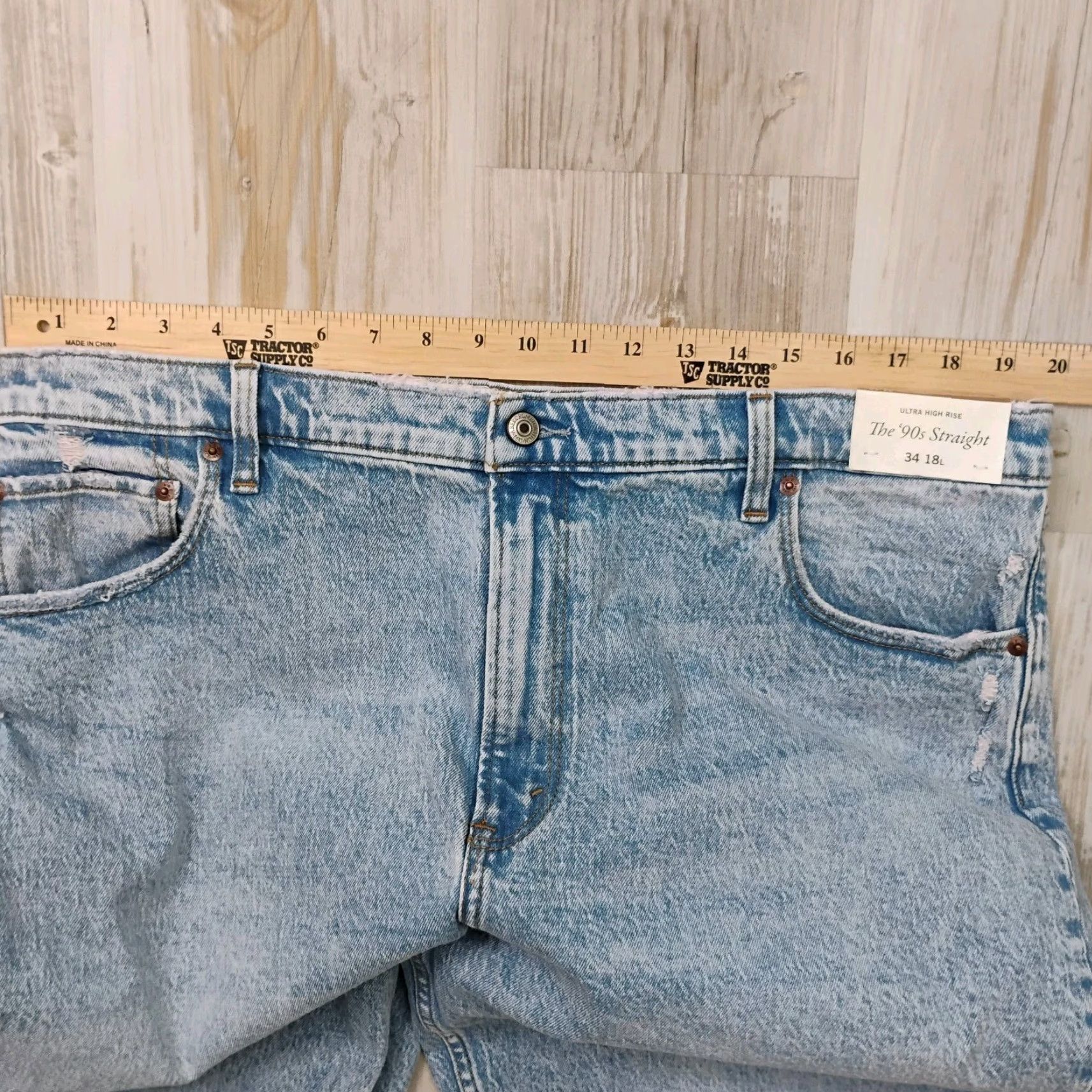 Abercrombie & Fitch The 90s Jeans Straight High Rise 40x32 Women 90s Distressed Denim Blue 40 34/18 Tag