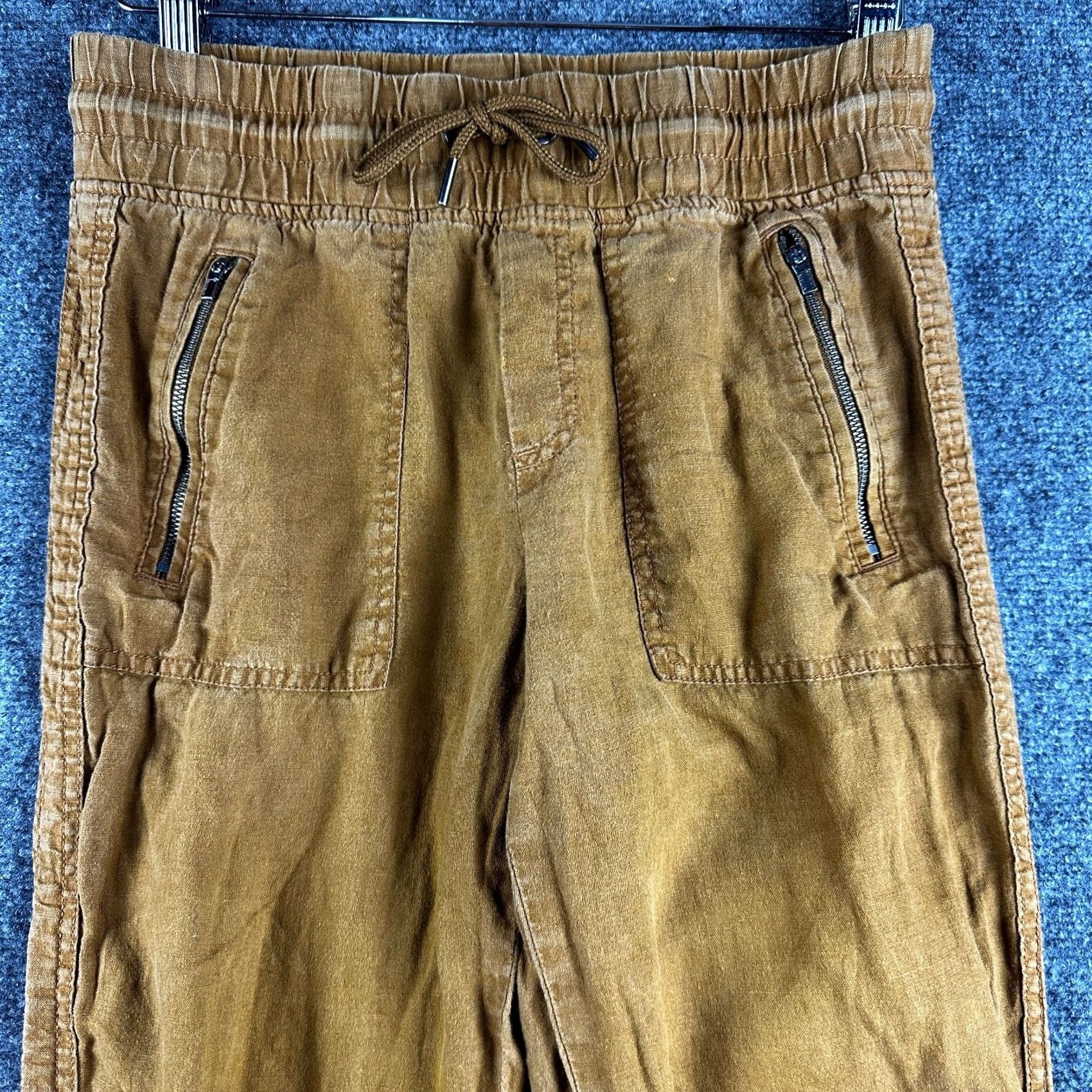 Athleta Athleta Pants Women 2 Brown Cabo Linen Jogger Gold Tie Waist Zip Pockets Size 26" / US 2 / IT 38 - 3 Thumbnail