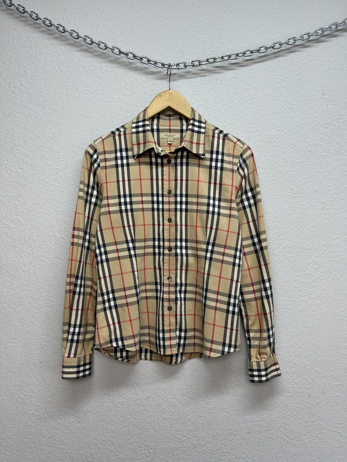 Burberry × Vintage Vintage Burberry Nova Check Button Up Shirt Beige Size M / US 6-8 / IT 42-44 - 1 Thumbnail