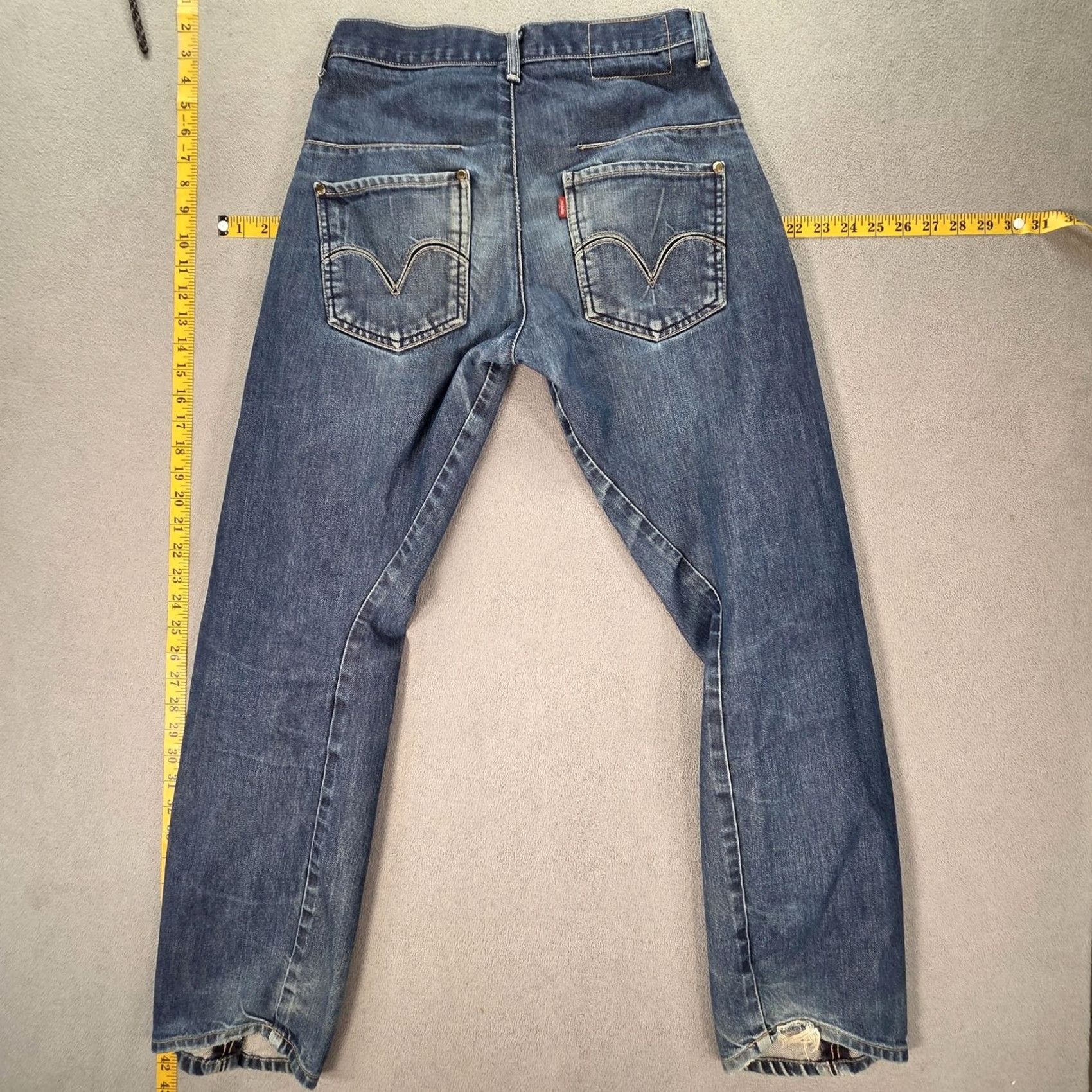 Levi's Levi's Jeans Mens Regular Straight Distressed Blue Denim 27x30 Mid Wash Frayed Hems 27 Inseam Regular Fit Pattern: Solid Size US 27 - 2 Thumbnail