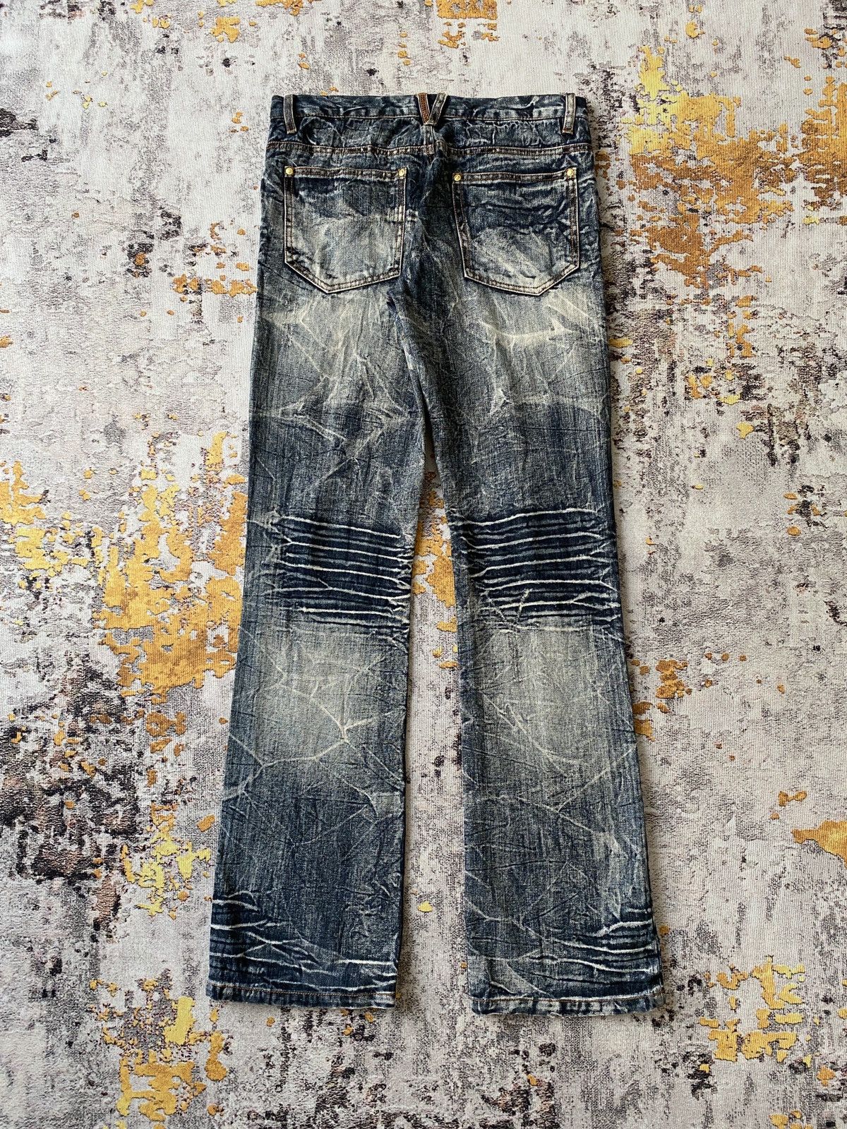 Japanese Brand Black Baccara Honey Comb Claws Mark Distressed Flare Denim Size US 30 / EU 46 - 4 Thumbnail