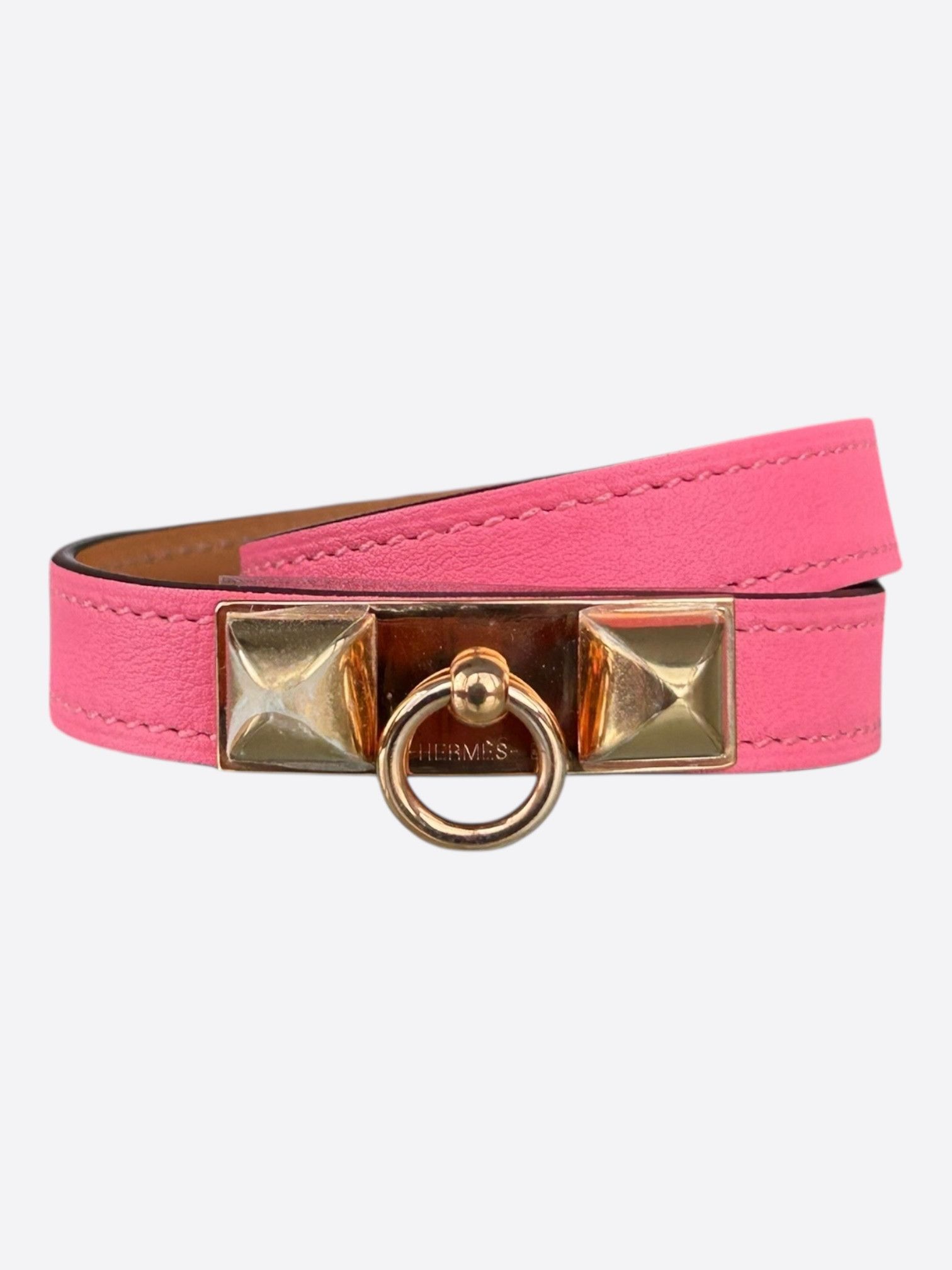 Hermes Pink Swift & Gold Hardware Rivale Double Tour Bracelet Size ONE SIZE - 1 Thumbnail