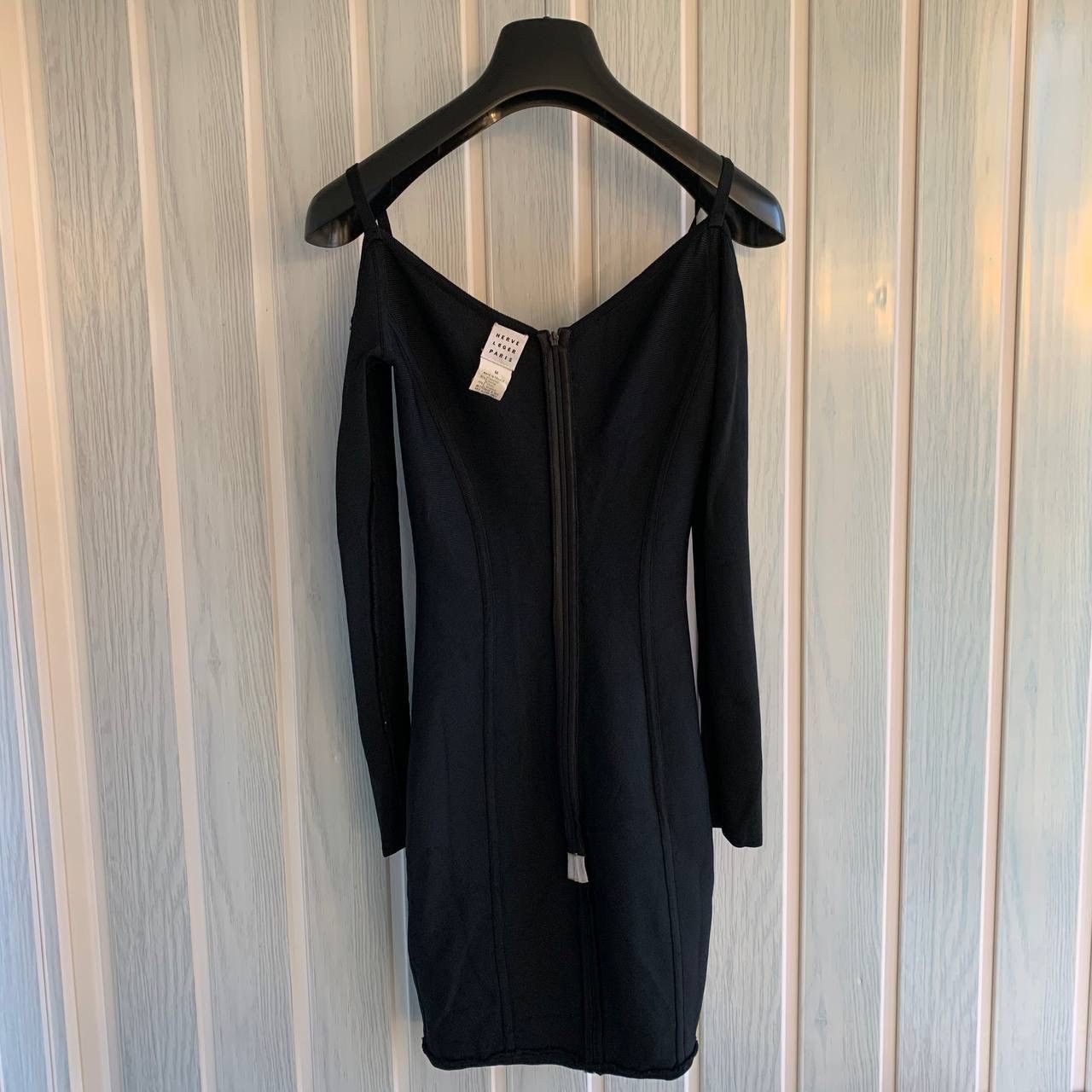 Herve Leger Vintage 1990s Herve Leger Black Viscose Rayon Bodycon Dress Size M / US 6-8 / IT 42-44 - 4 Thumbnail