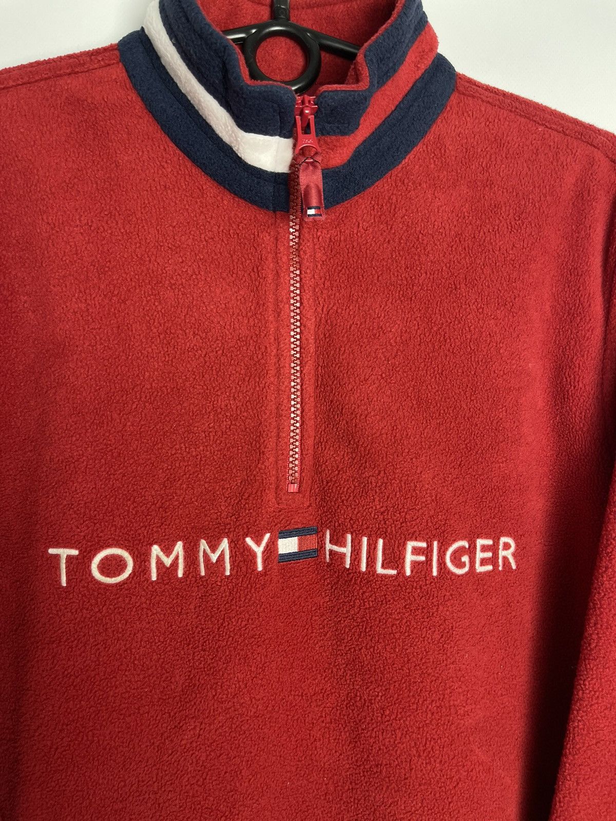 Tommy Hilfiger × Vintage Vintage Tommy Hilfiger fleece sweatshirt sweater red hoodie Size L / US 10 / IT 46 - 16 Thumbnail