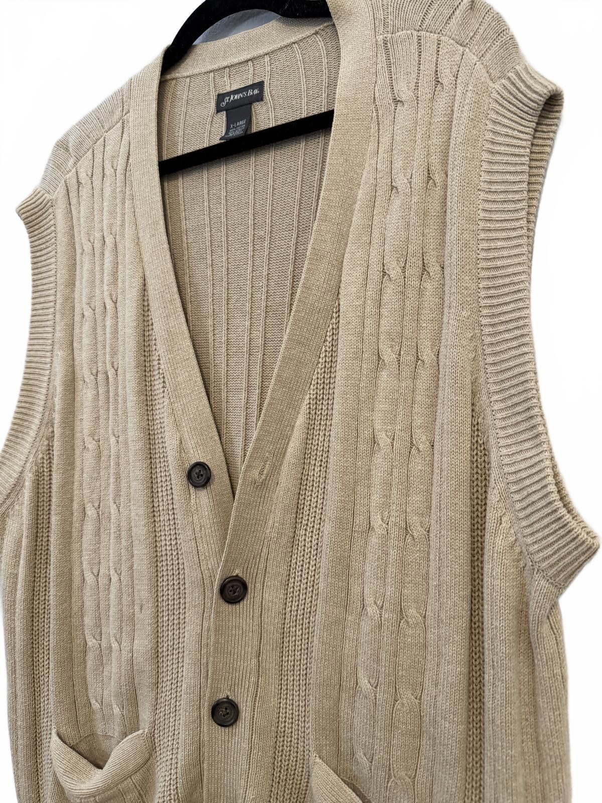 St. Johns Bay vintage Tan Cable Knit Button sweater Vest Size US XL / EU 56 / 4 - 2 Thumbnail