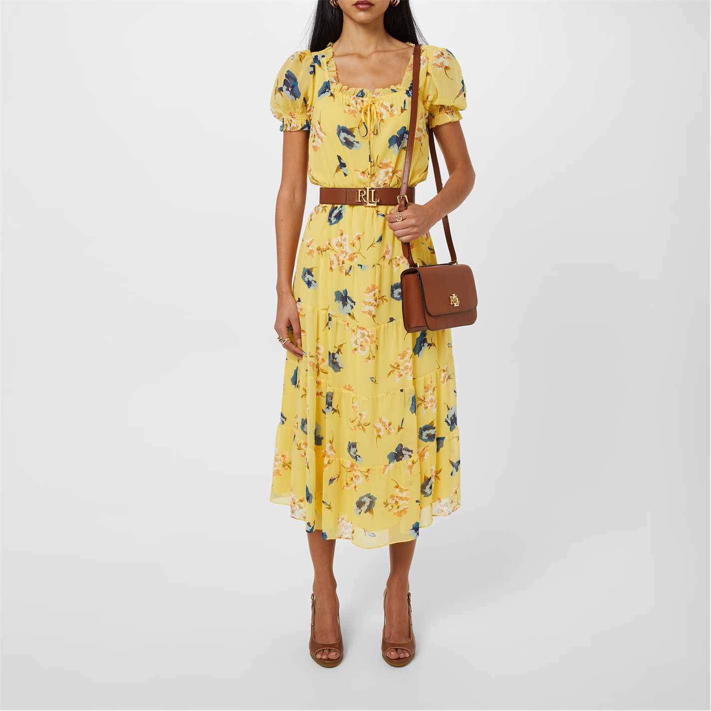 Lauren Ralph Lauren o1g2r1mq0825 Floral Georgette Puff-Sleeve Midi Dress Size XL / US 12-14 / IT 48-50 - 2 Thumbnail