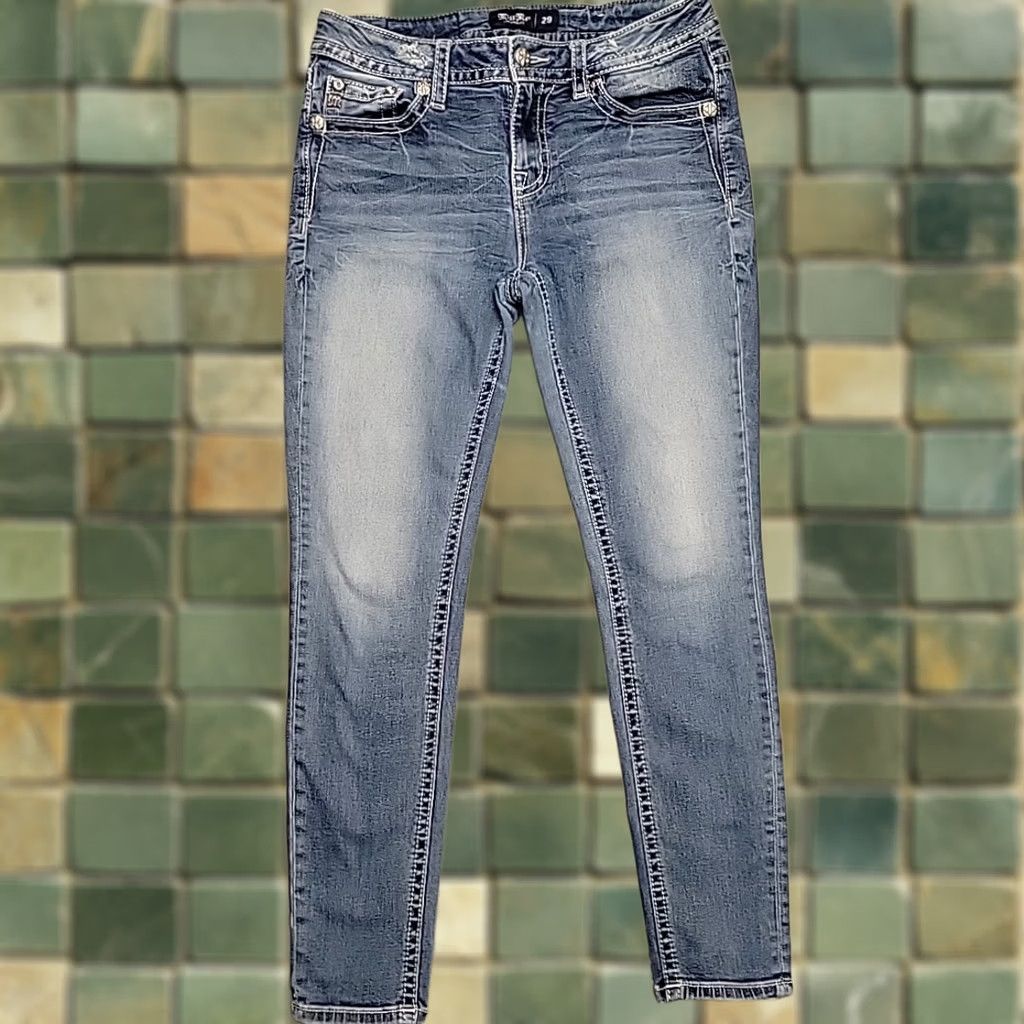 Miss Me MissMe Jeans Women 29 Faded Blue Denim Hailey Skinny Thick Stitch Cowboy M3725S Size 29" - 1 Thumbnail