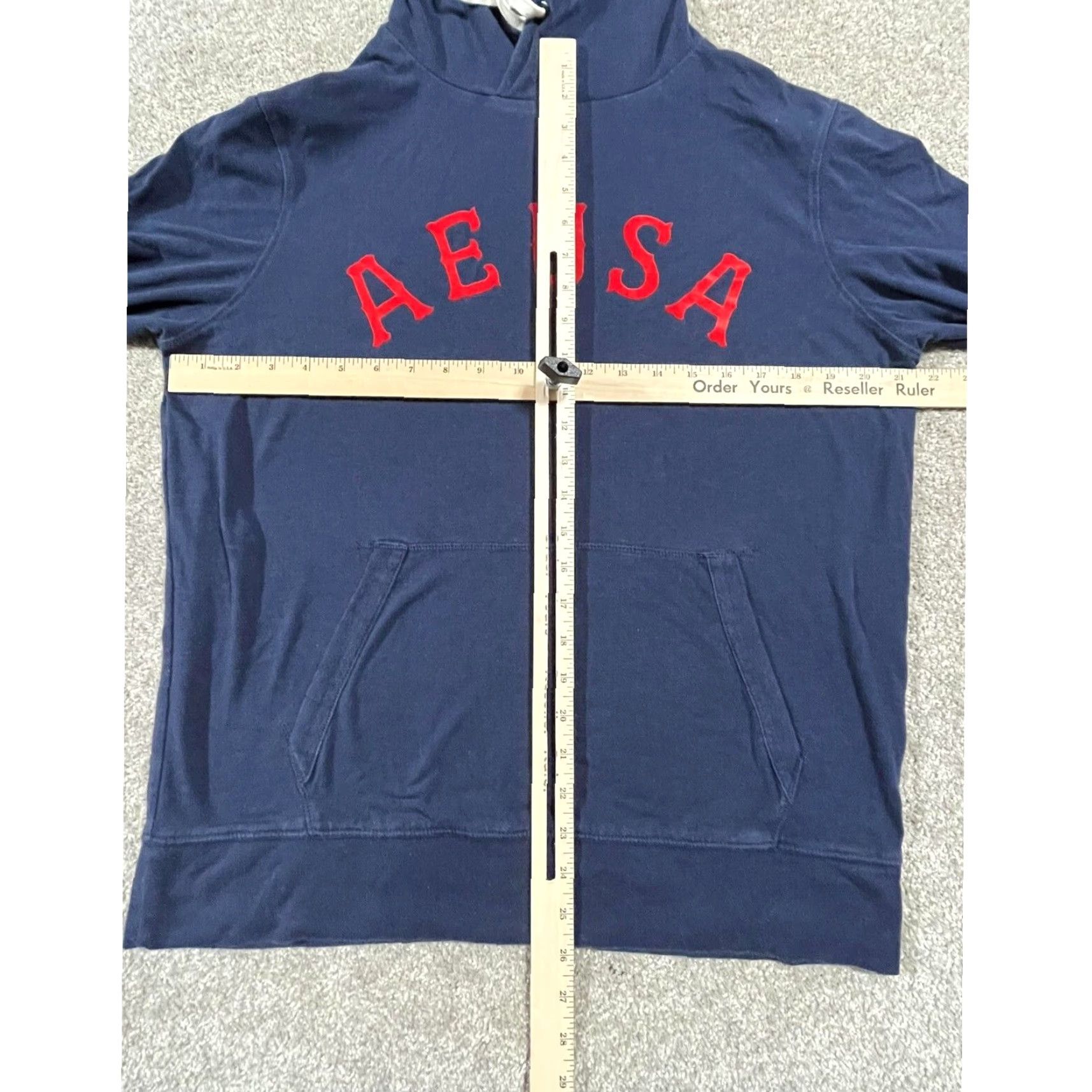 American Eagle Outfitters American Eagle Hoodie Mens M Flex USA Patriotic Velvet Spellout Retro Y2K Preppy Size US M / EU 48-50 / 2 - 3 Thumbnail