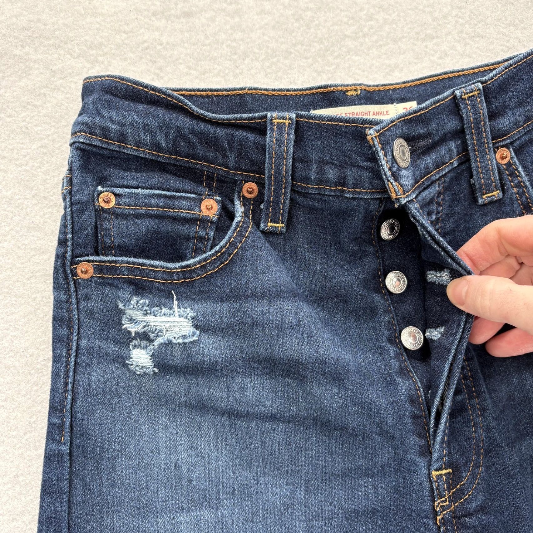 Levi's Levis Blue Jeans Womens High Rise Distressed Ribcage Straight 26 Denim Pants 5-Pocket Size 26" / US 2 / IT 38 - 3 Thumbnail