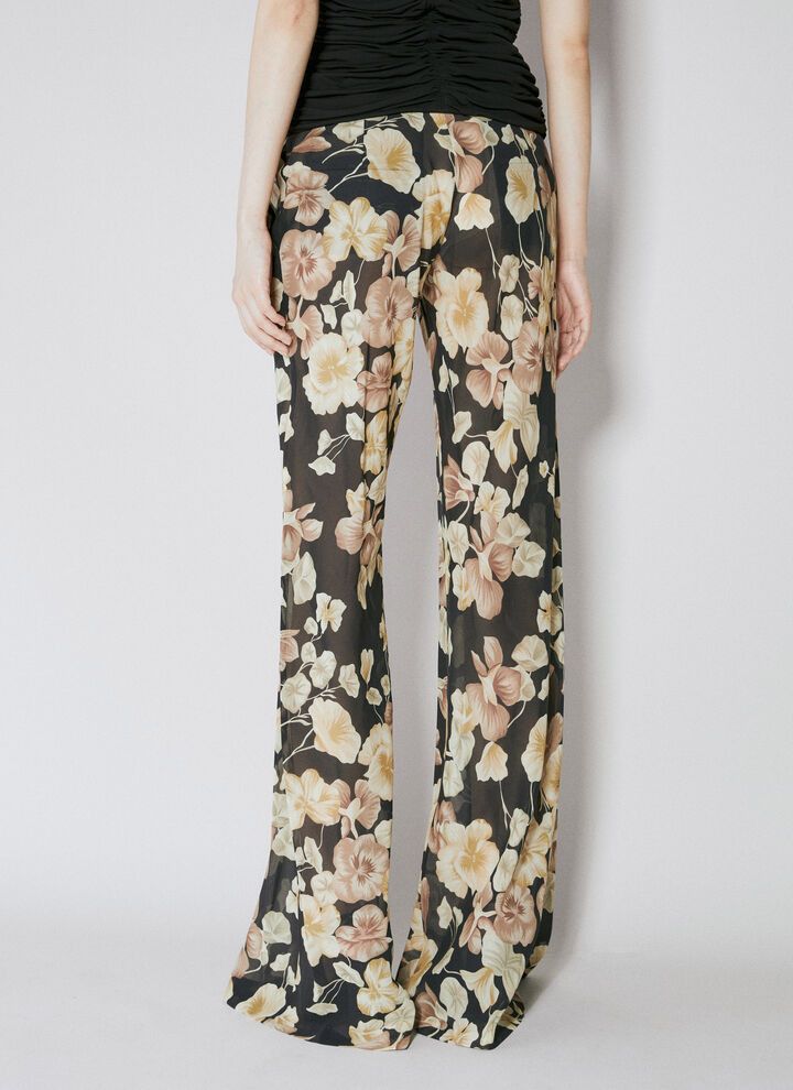 Saint Laurent Paris o1bcso1str1224 Flared Pants In Floral Silk Runway in Black Size 25" / US 0 / IT 36 - 6 Thumbnail
